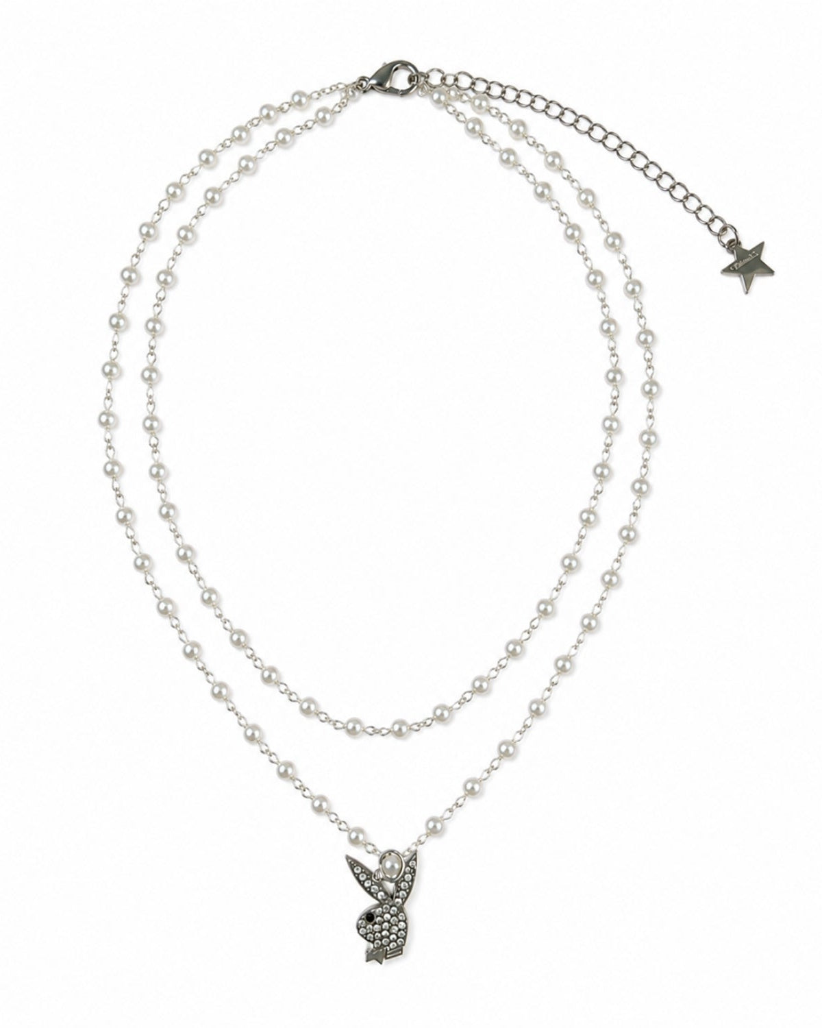 Silver layered necklace with pineapple pendant on a white background