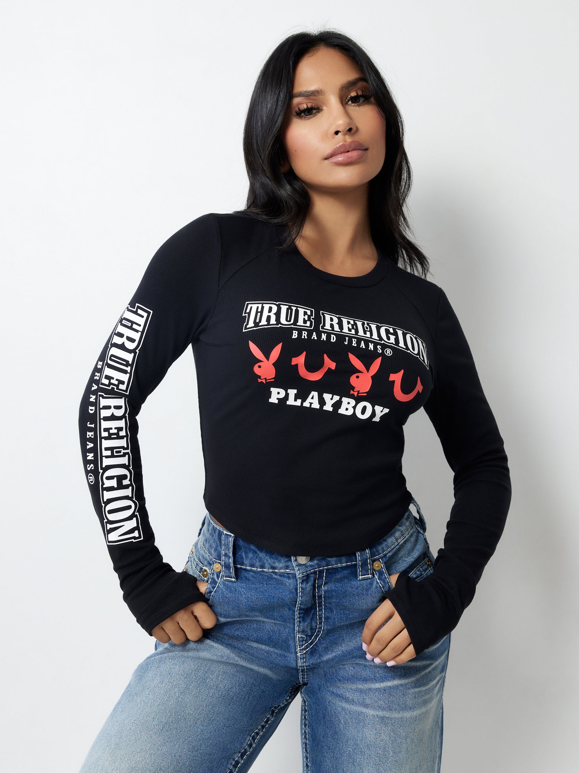 Playboy X True Religion Long Sleeve Baby Tee