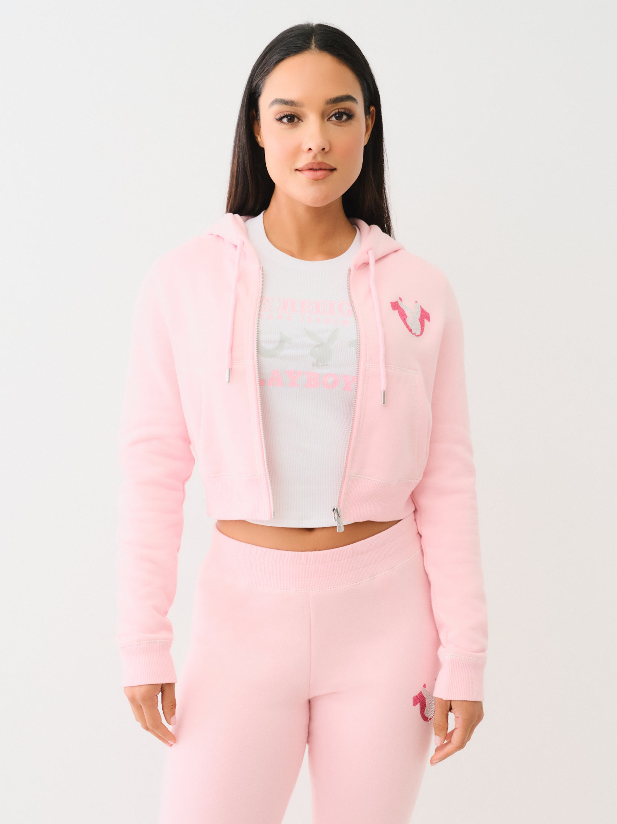 Playboy X True Religion Crystal Crop Zip Hoodie