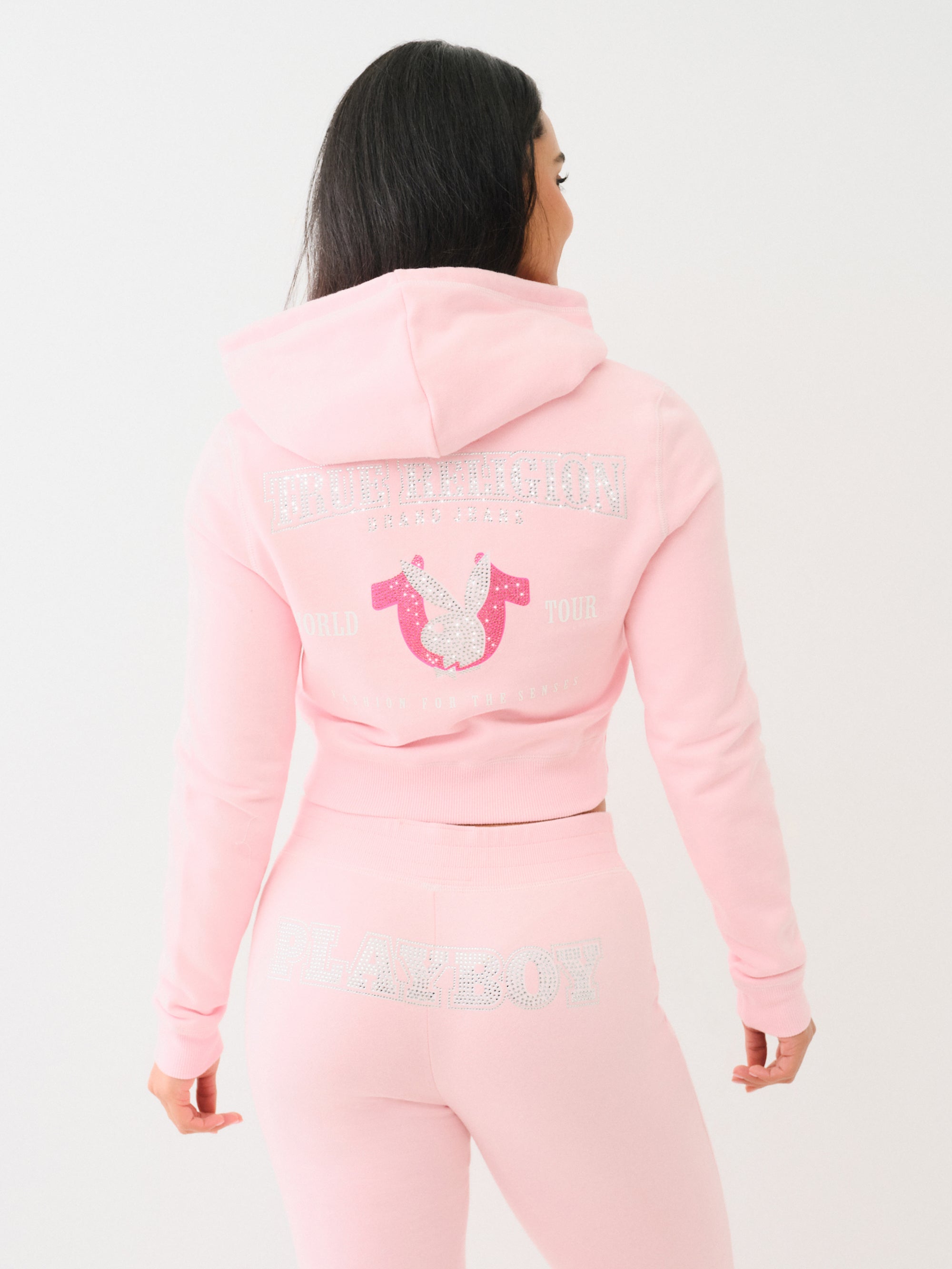 Playboy X True Religion Crystal Crop Zip Hoodie