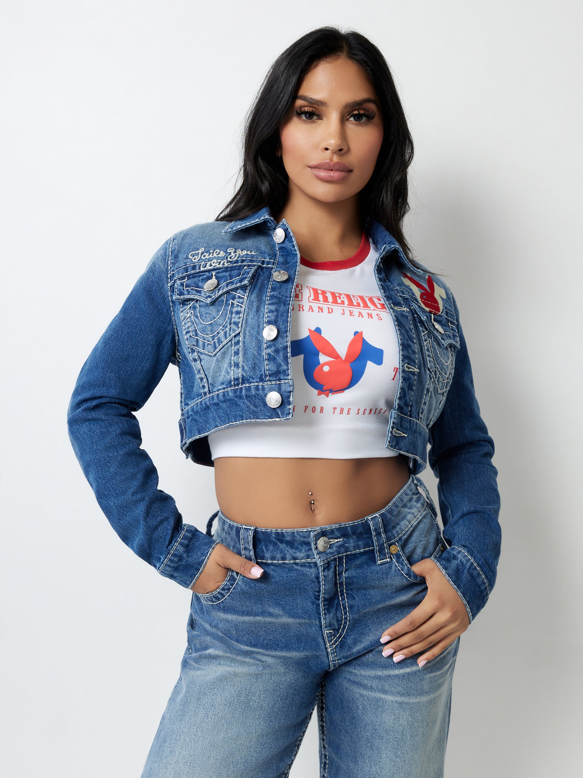 Playboy X True Religion Cropped Denim Jacket