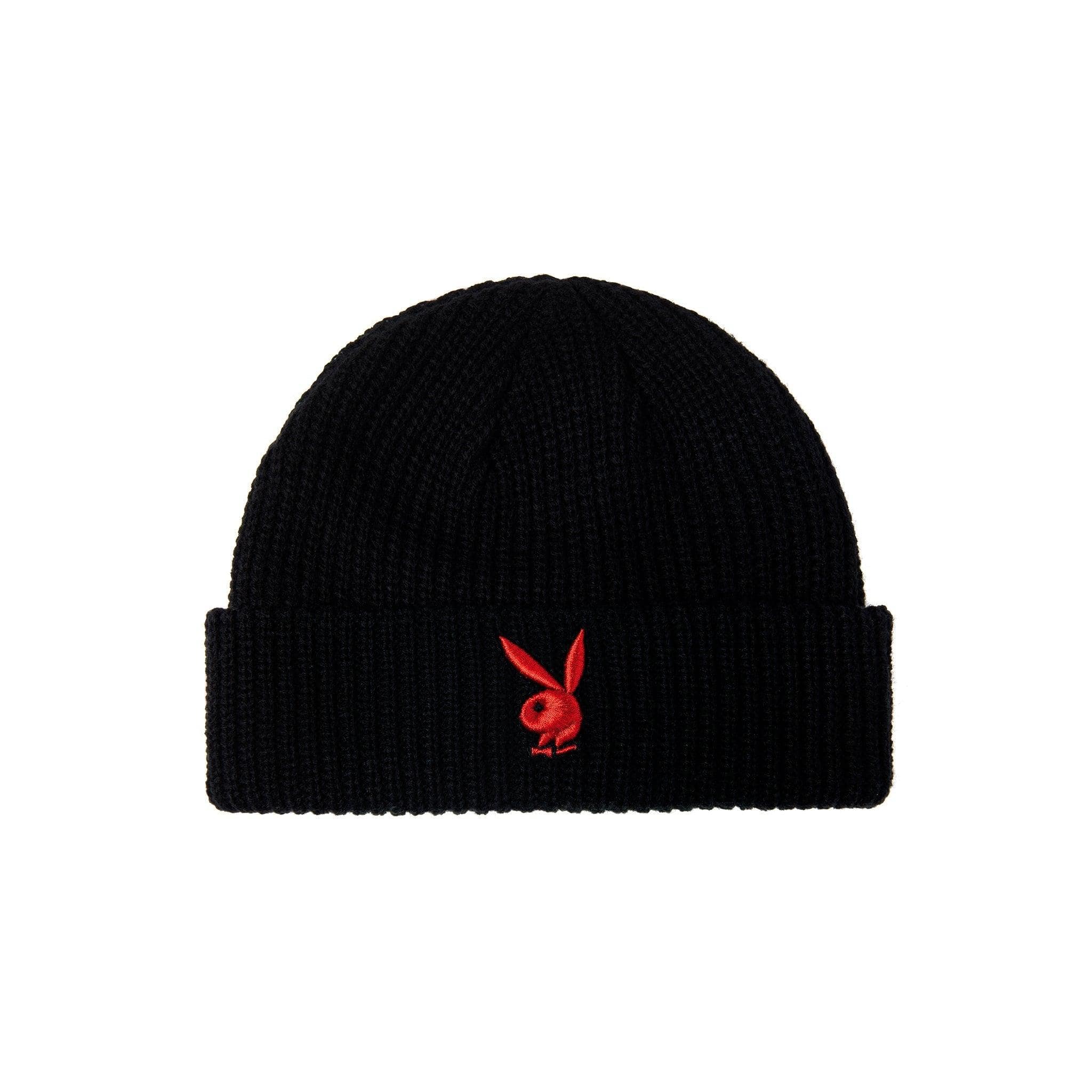 Rabbit Head Knit Beanie Black With Red Bunny