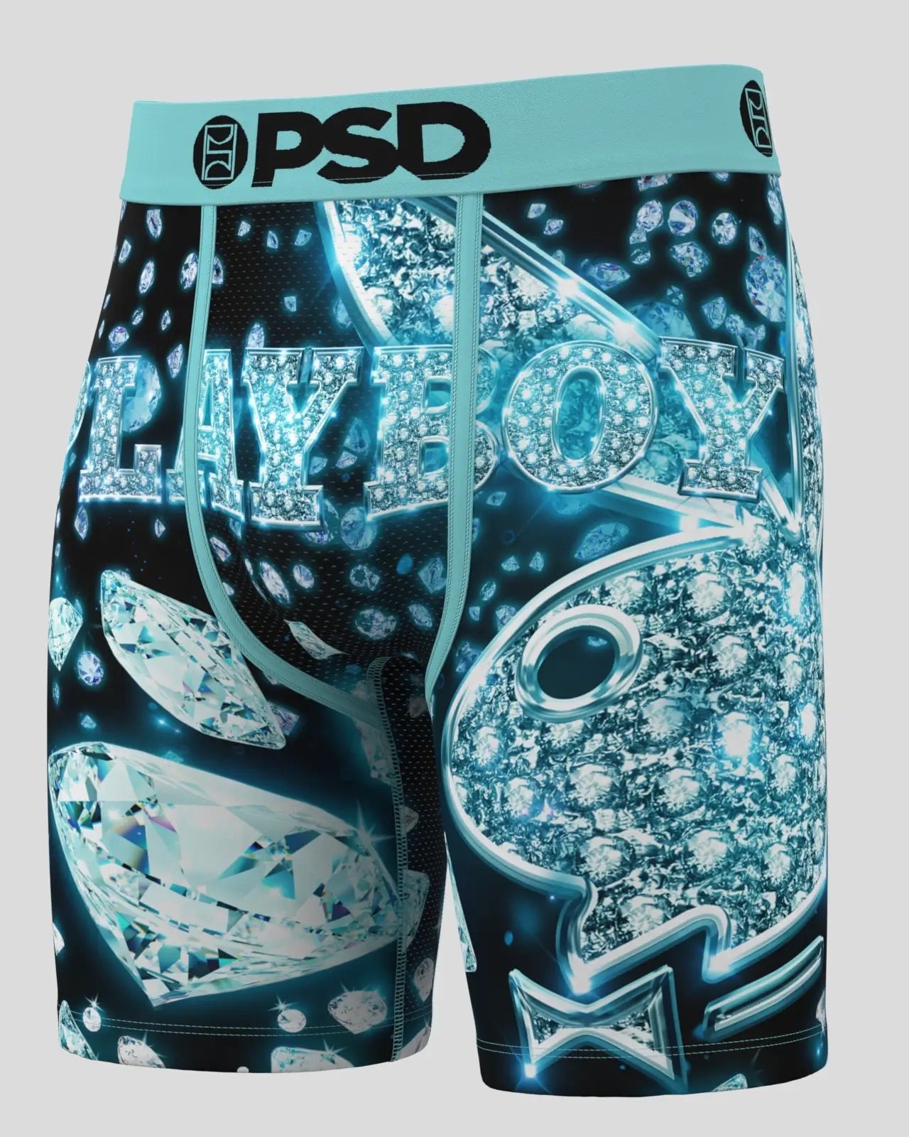PSD men's underwear with fish and crystal design on a gray background