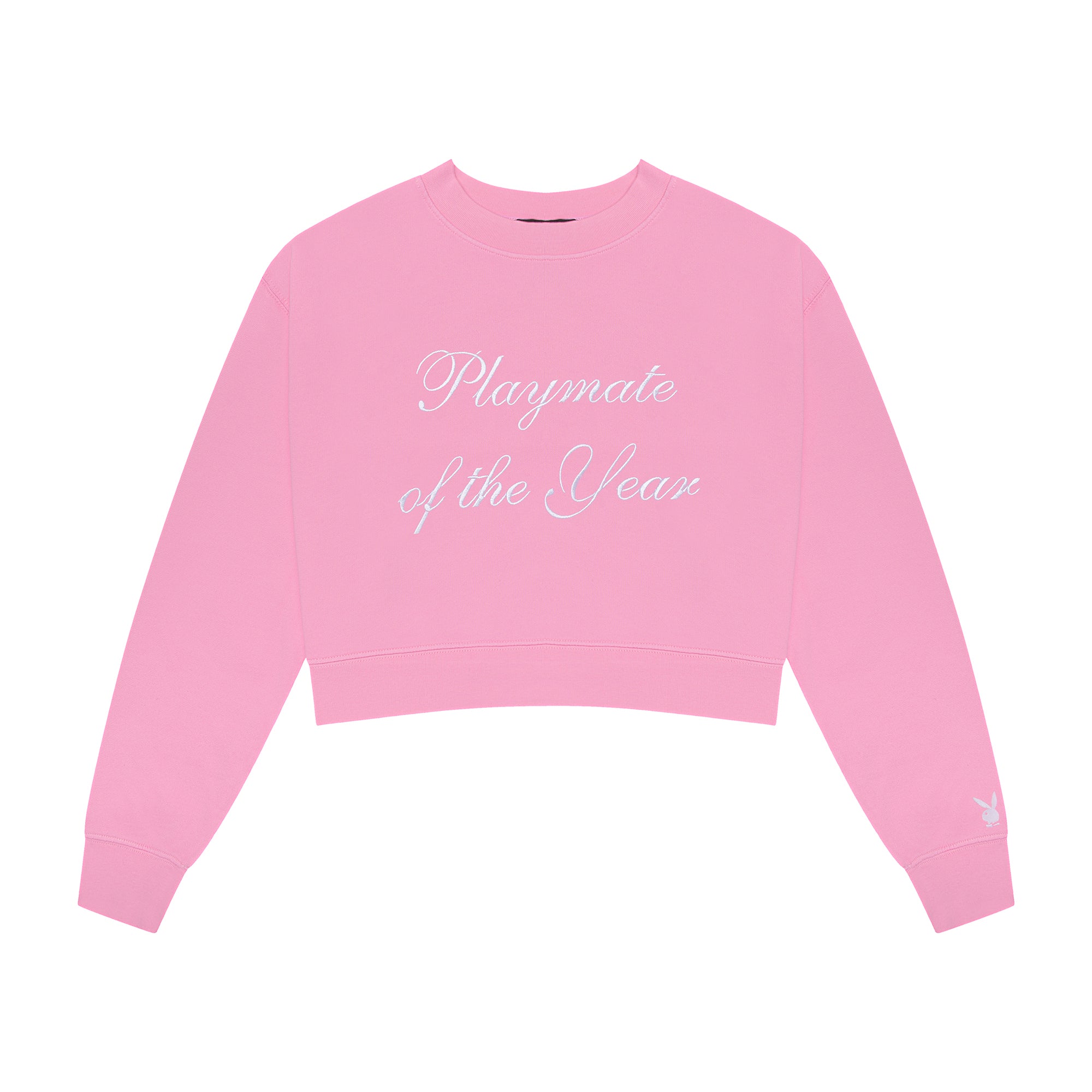 Playmate of the Year Cropped Crewneck - Pink / White Print