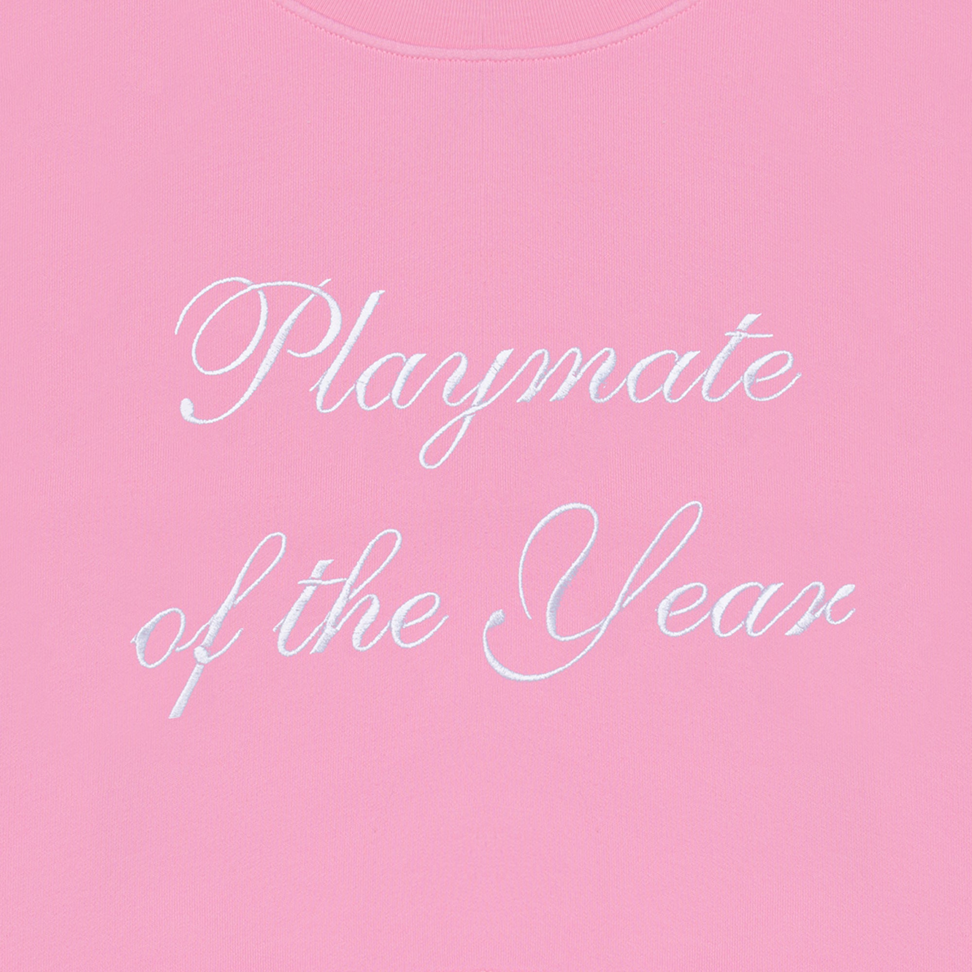 Playmate of the Year Cropped Crewneck - Pink / White Print