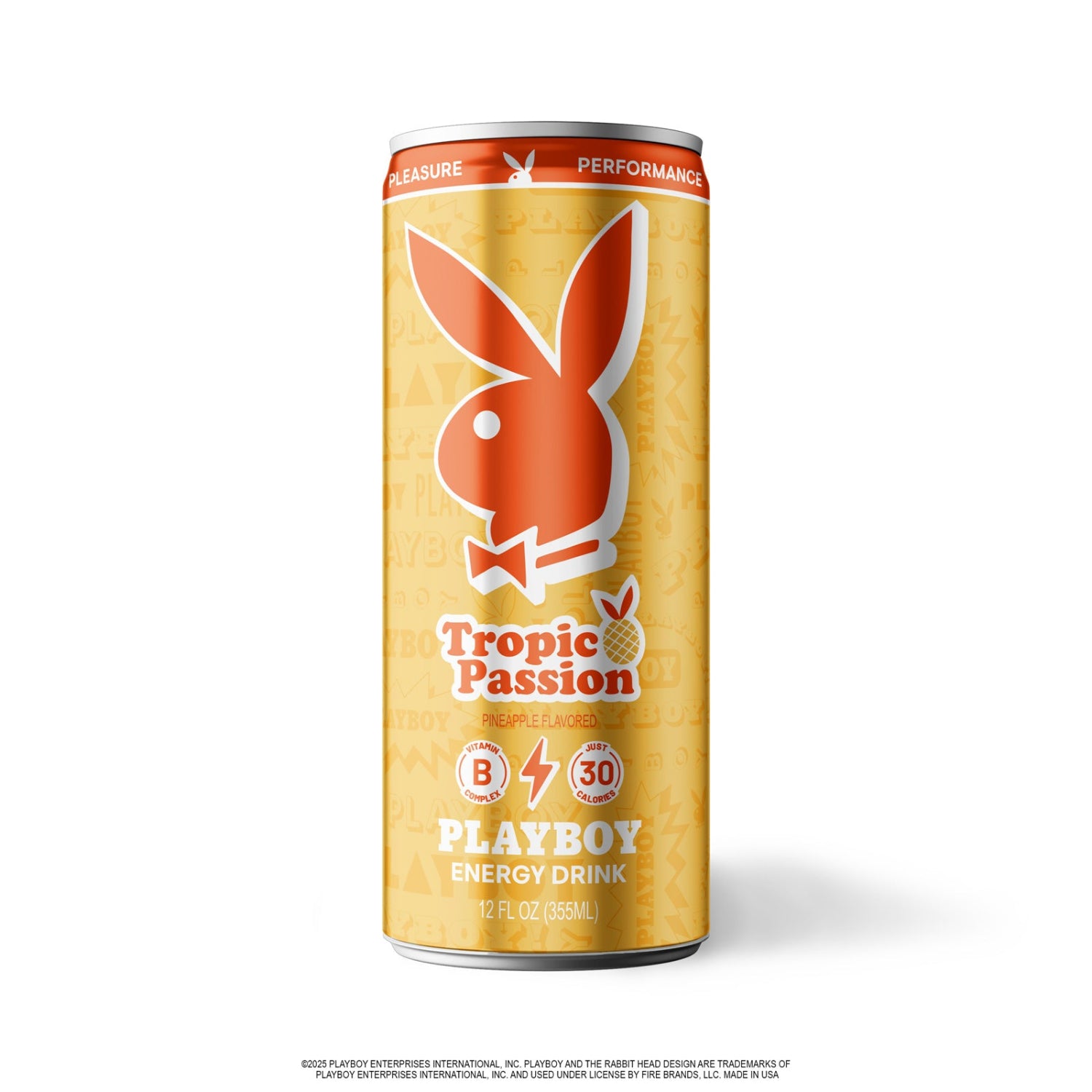 Tropic Passion Playboy energy drink can on a white background