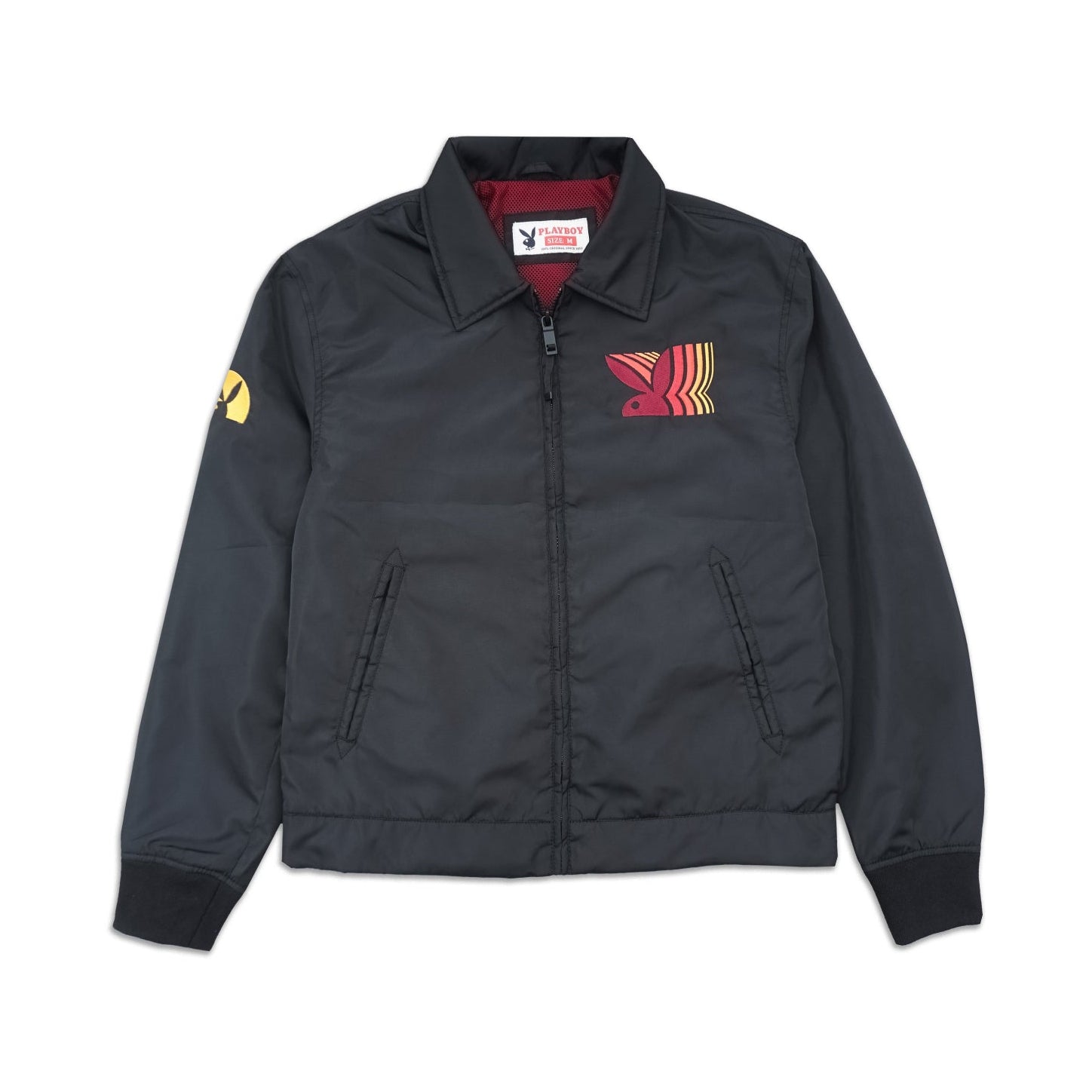 Black jacket with a logo on a white background