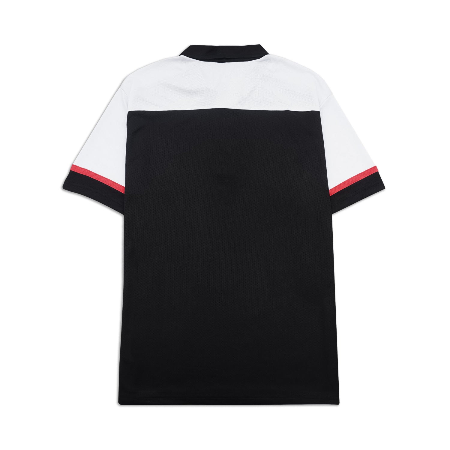 Black and white dress with red accents on a white background