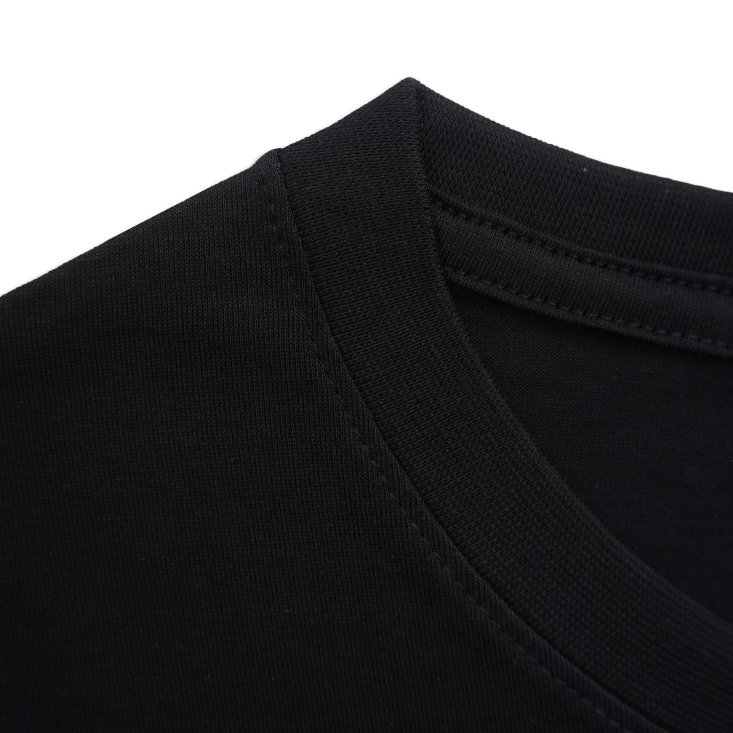 Close-up of a black shirt collar on a white background