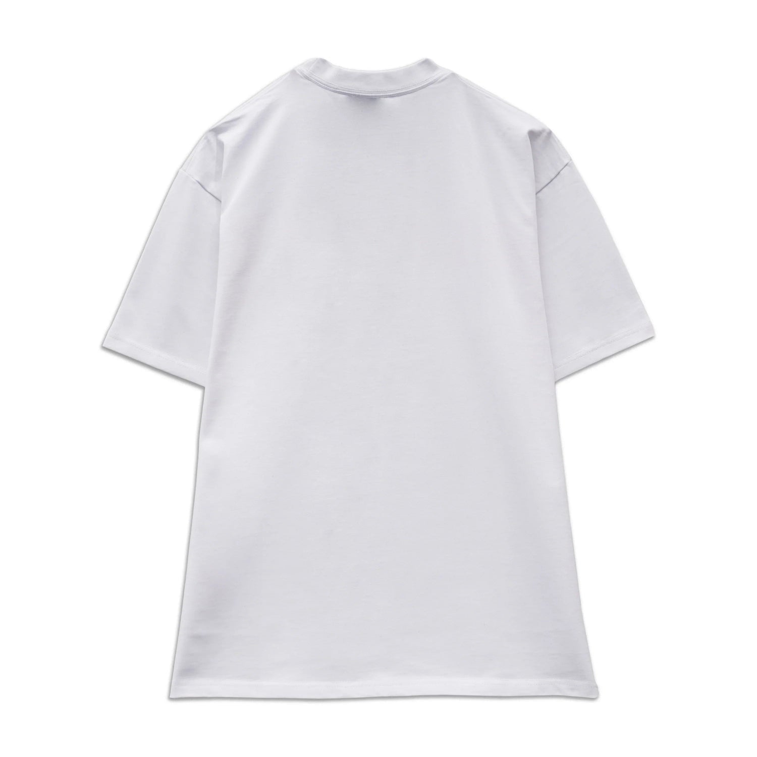 Back view of plain white short sleeve unisex t-shirt on white background