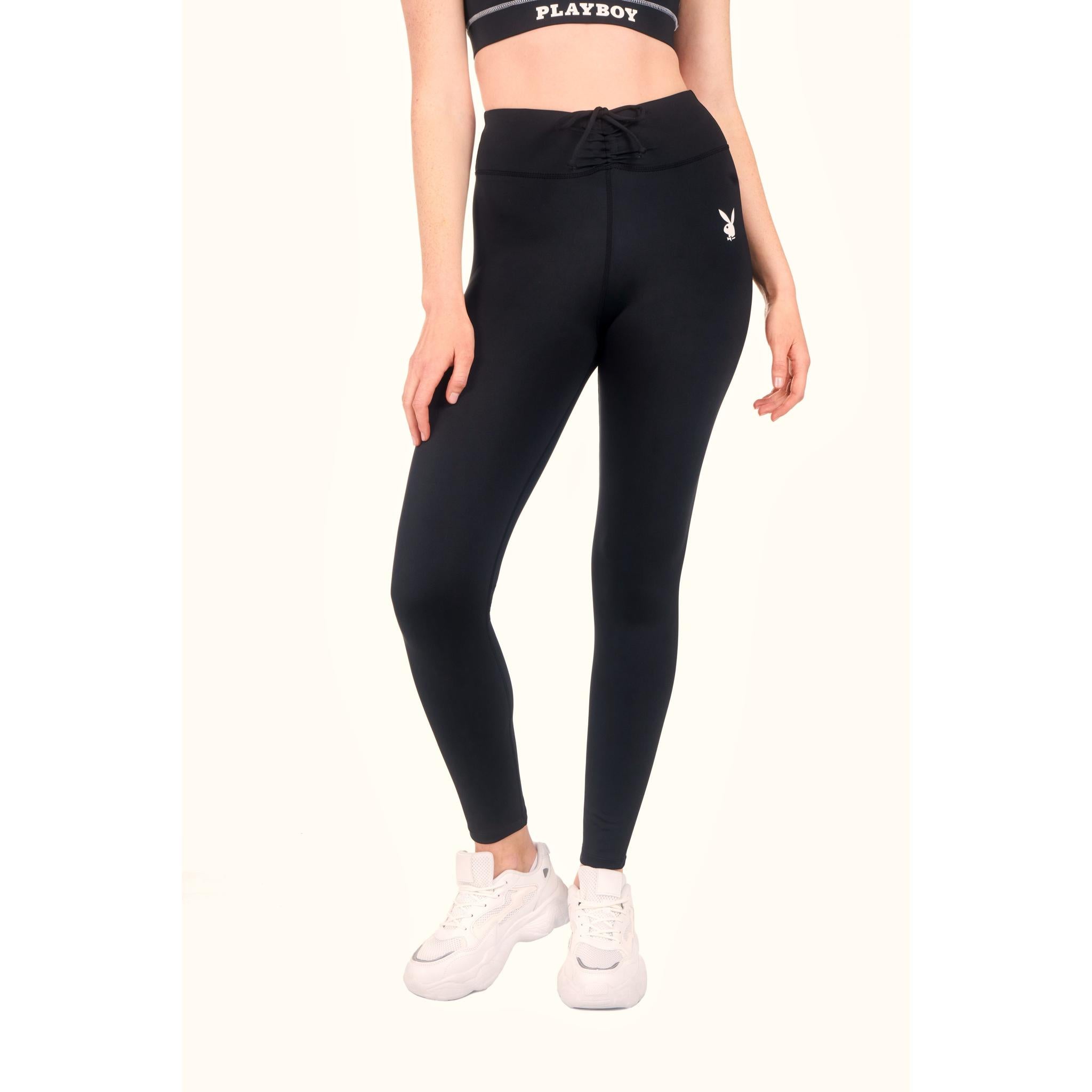 Ruched Waistband Leggings: Chic Playboy Women's Active Wear