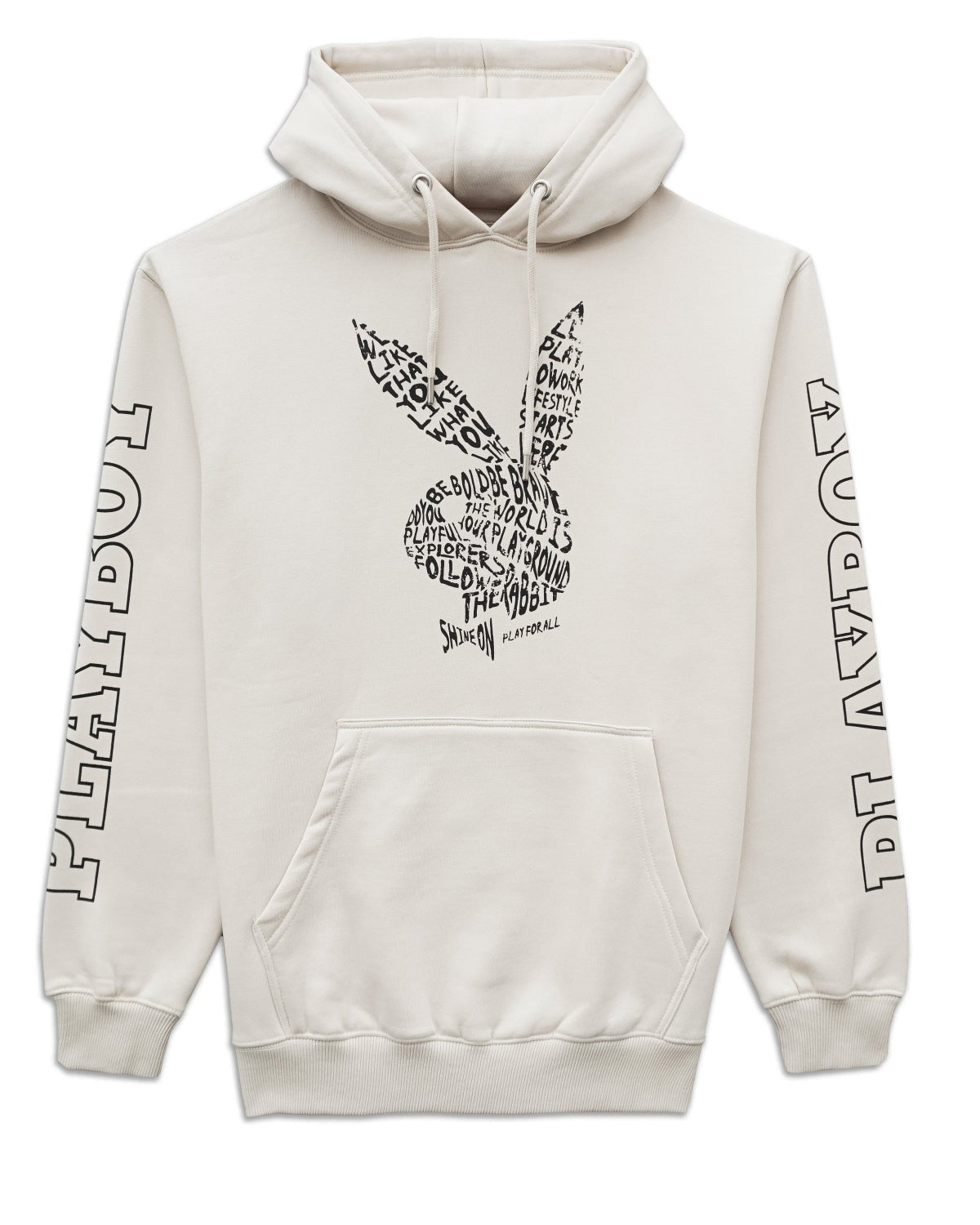 Beige hoodie with graphic design on a white background