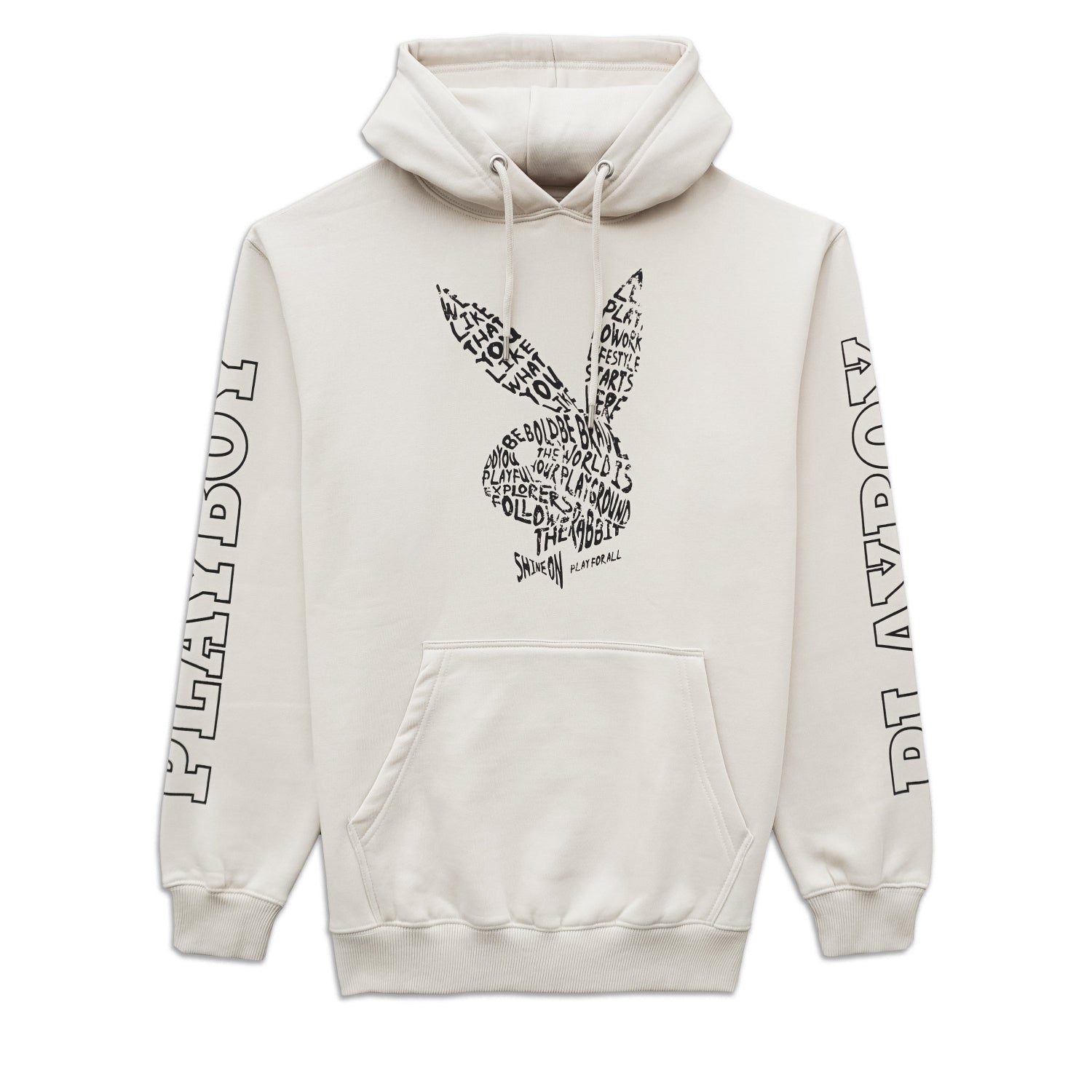 Beige hoodie with graphic design on a white background