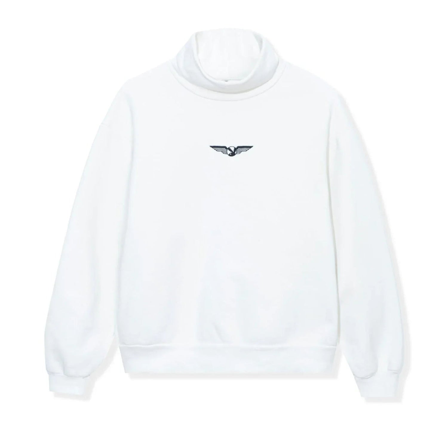 White high neck sweatshirt with aviation wings emblem on chest