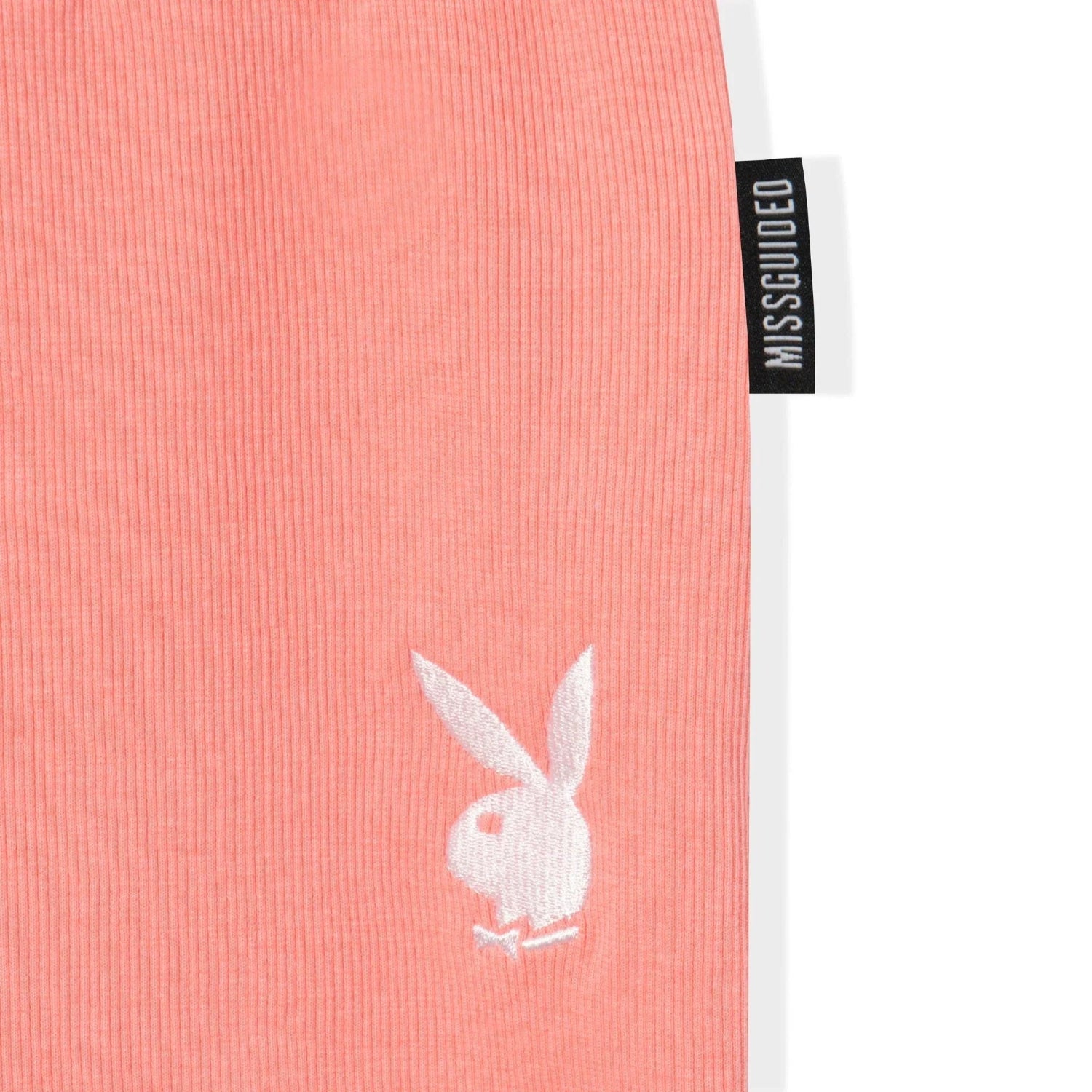 Pink ribbed bike shorts with embroidered bunny logo and Missguided tag