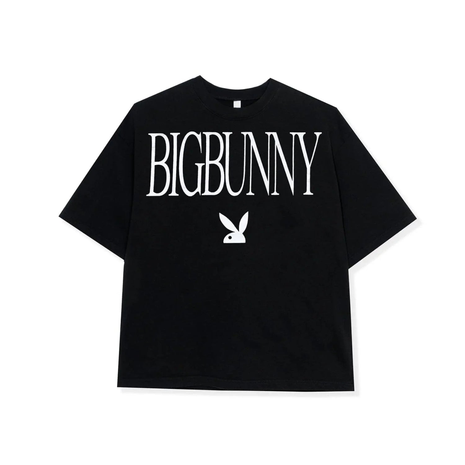 Black heavyweight fleece t-shirt with BIGBUNNY text and rabbit logo on front