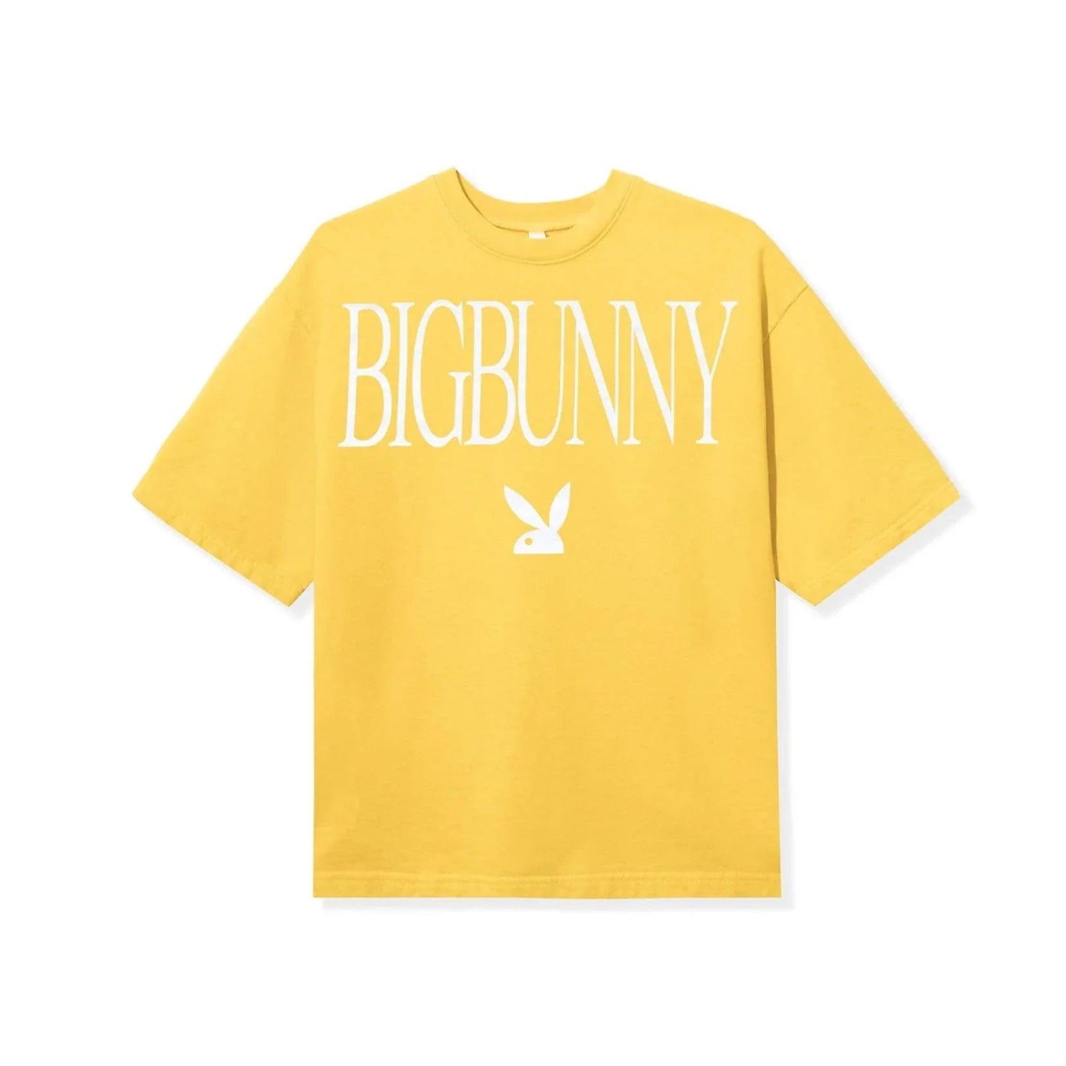 Yellow heavyweight fleece t-shirt with BIG BUNNY and bunny logo graphic on chest