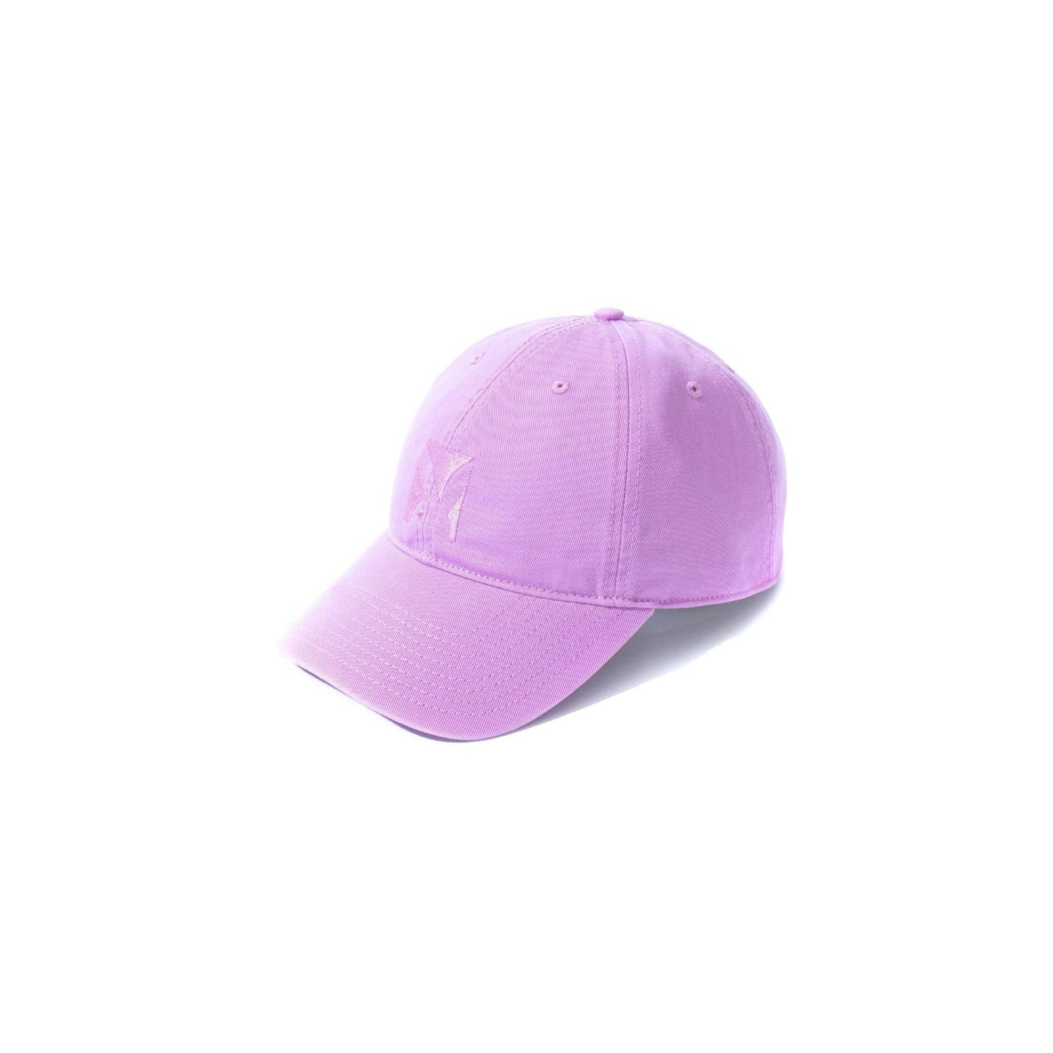 Light purple adjustable dad hat with stitched front logo on white background