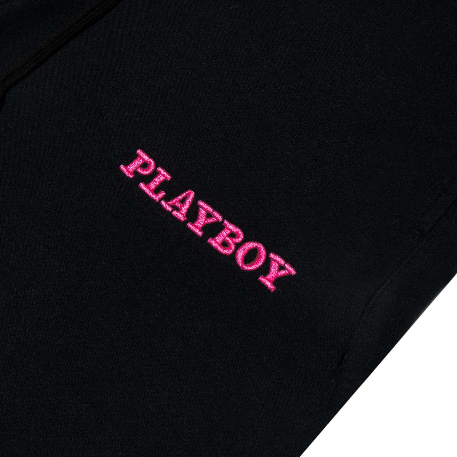 Black men's sweatpants with pink PLAYBOY embroidery on the leg