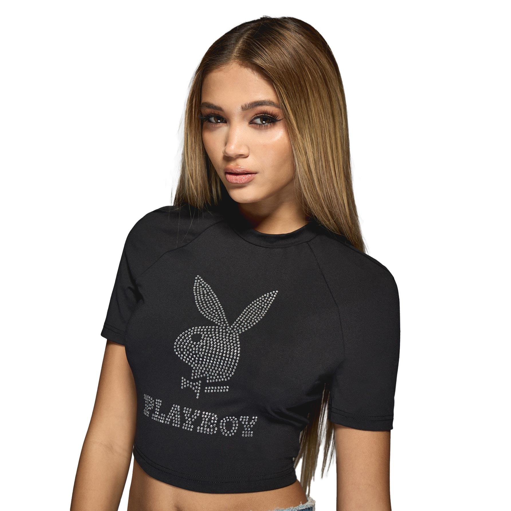 Missguided - Rhinestone Studded Bunny Cropped Tee - Playboy