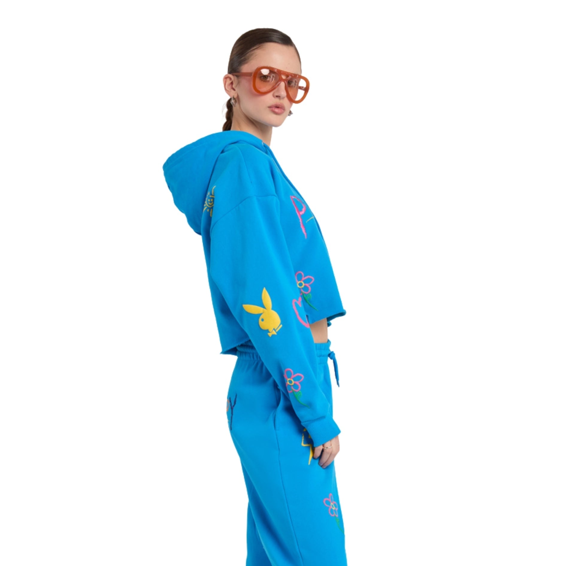 Multi Puff Print Cropped Hoodie - Playboy