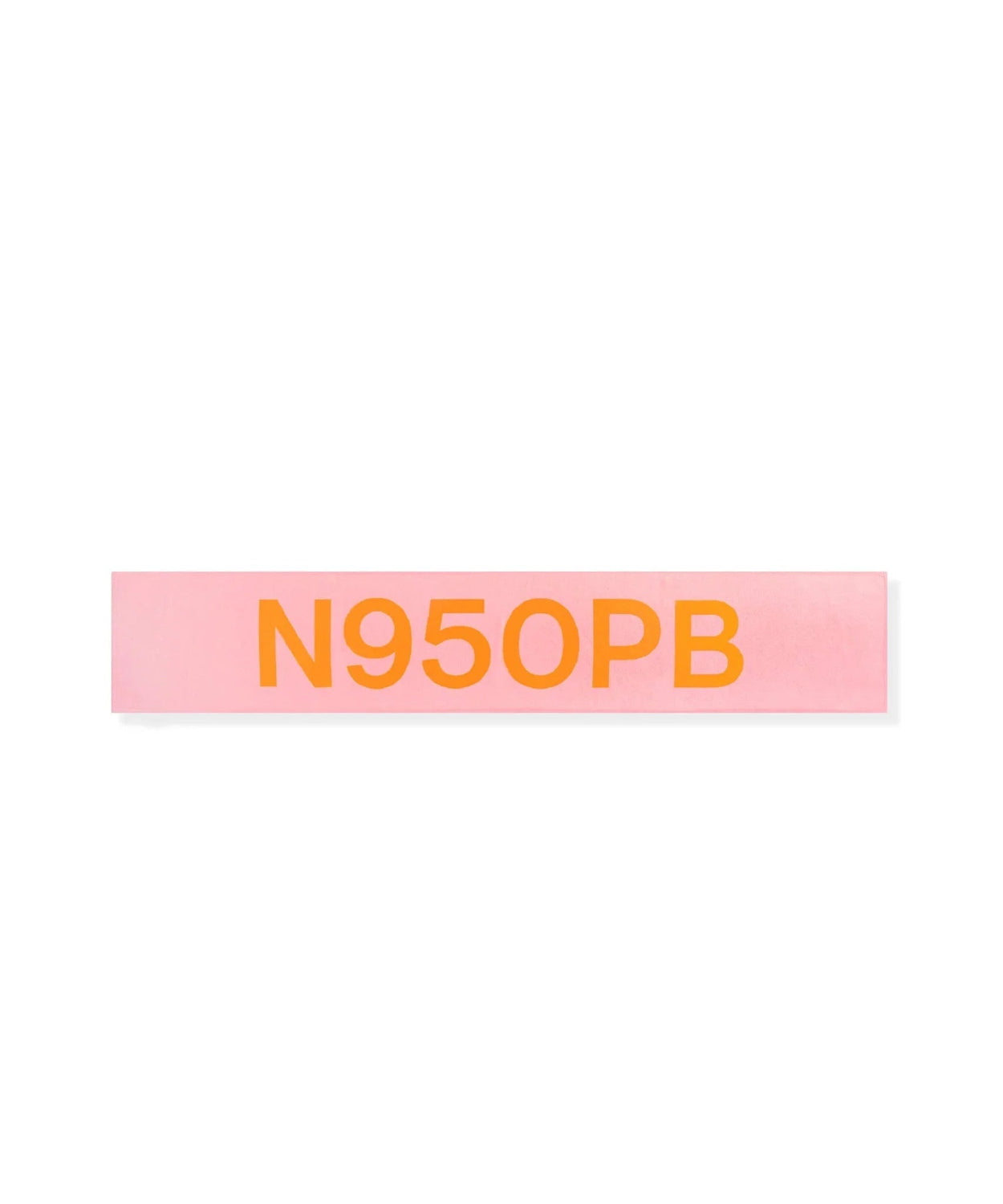 Pink cashmere scarf with bold orange N950PB lettering on white background