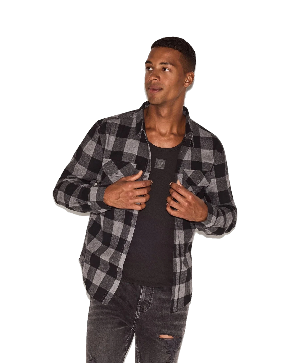Mens Black Flannel Long Sleeve Shirt