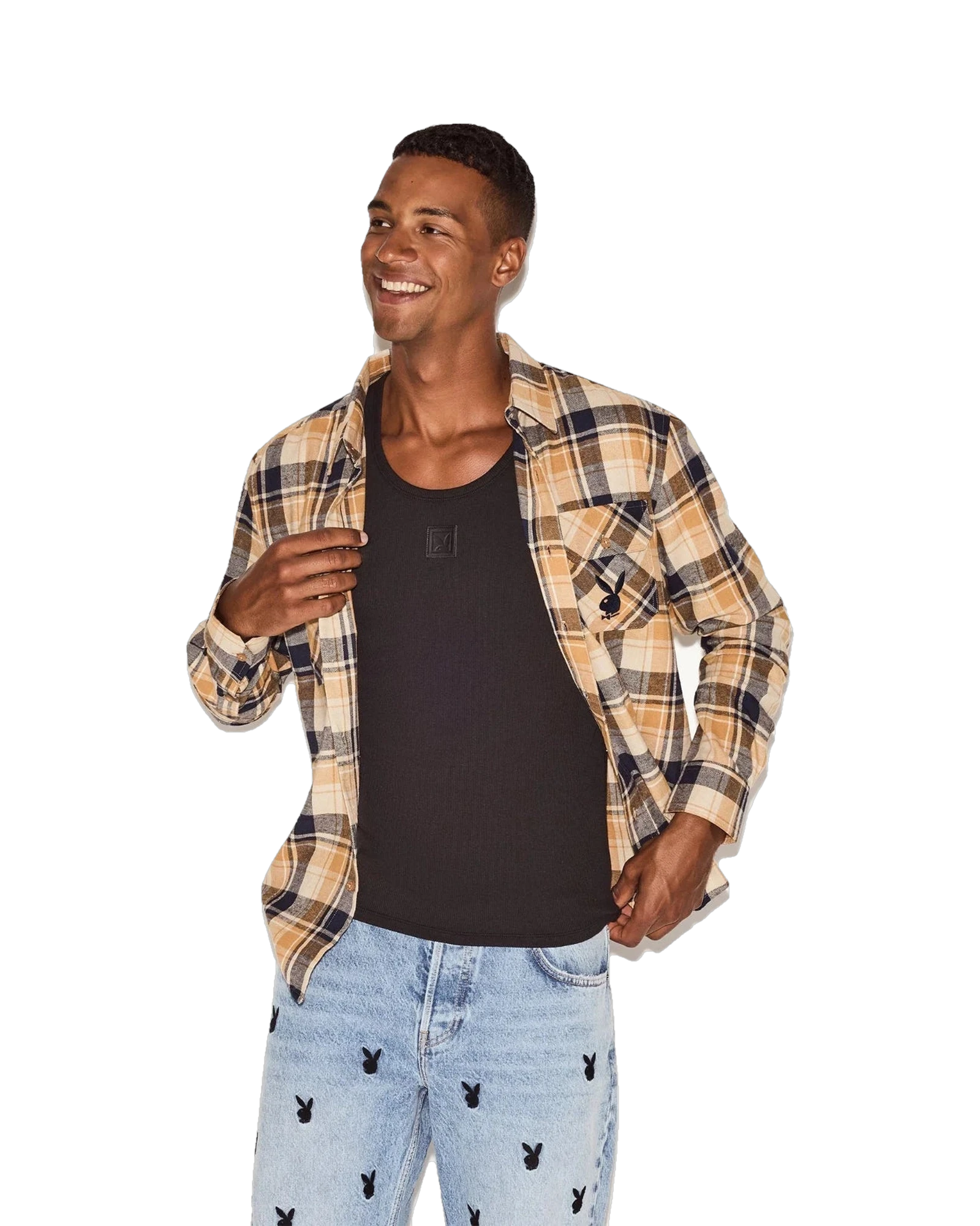 Mens Tan Flannel Long Sleeve Shirt