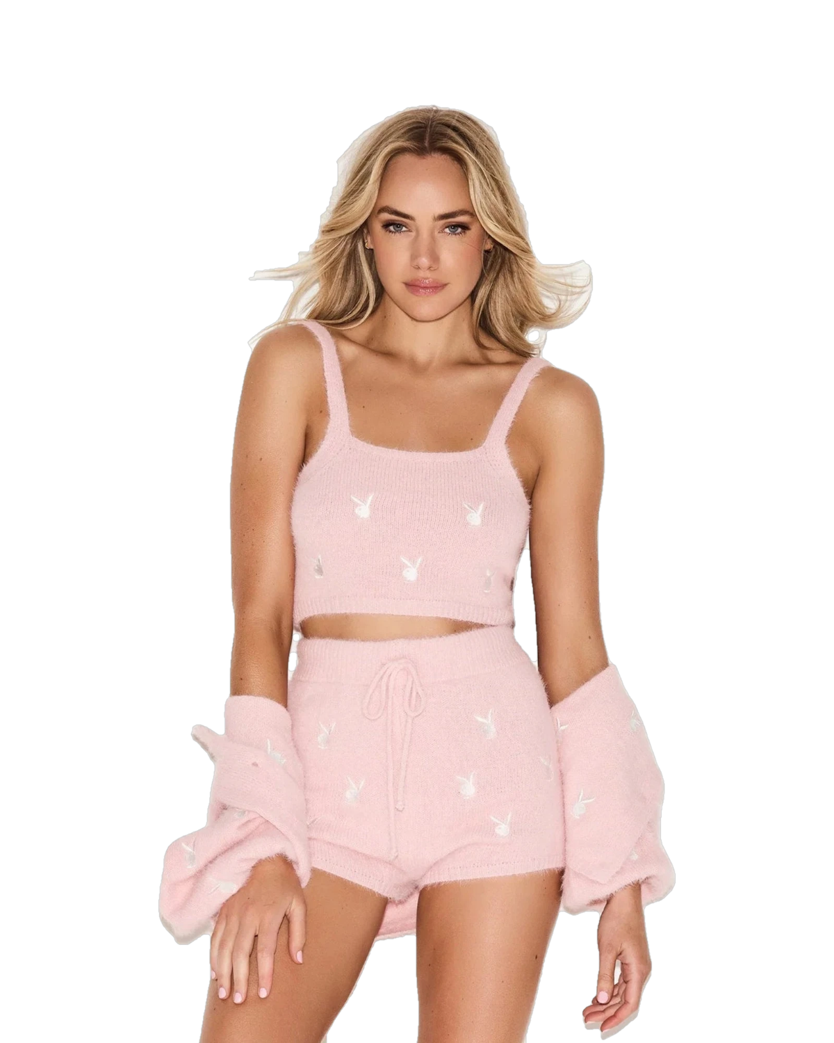 Womens Fluffy Knit Crop Top