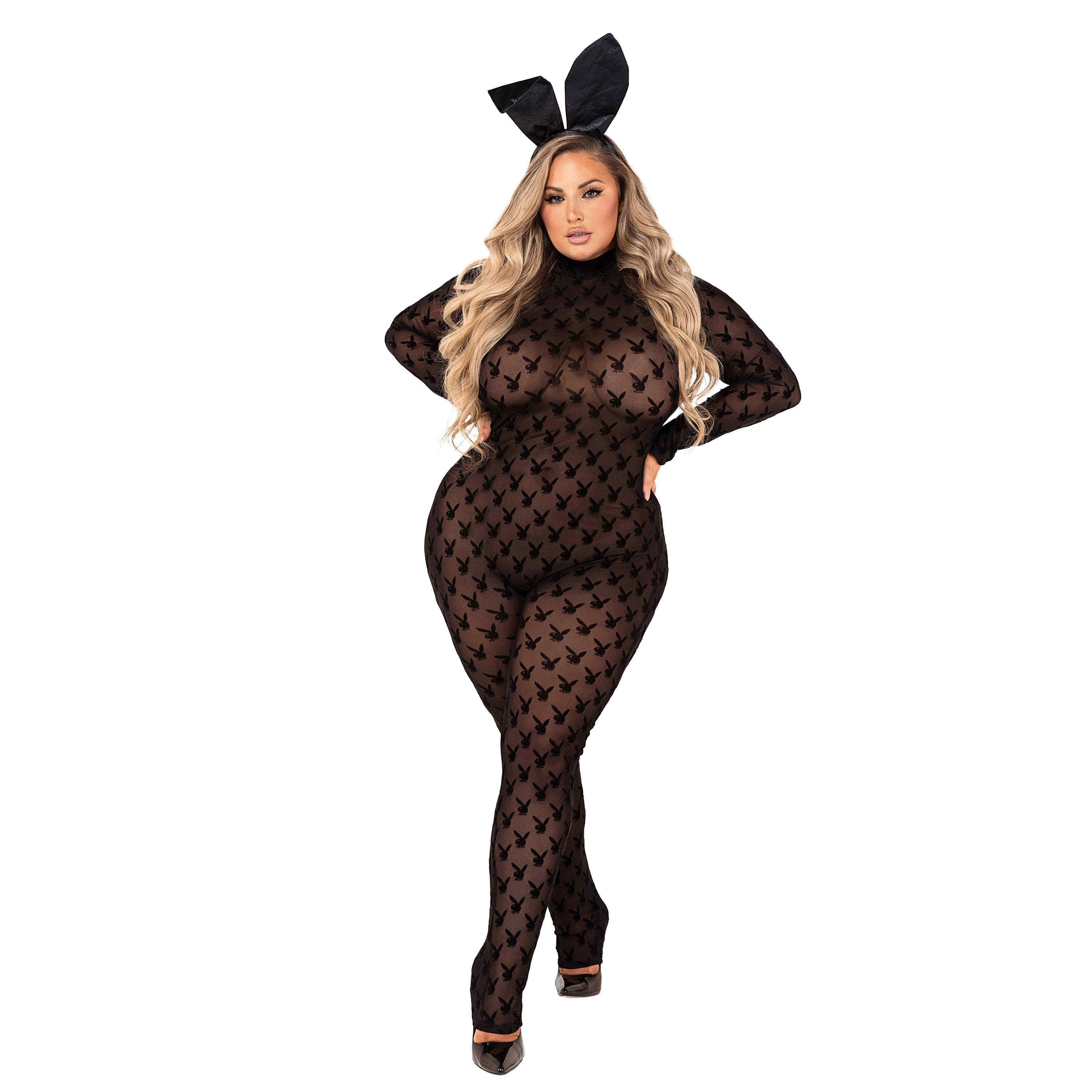 Playboy Sheer Bunny Bodysuit - 2pcs Set