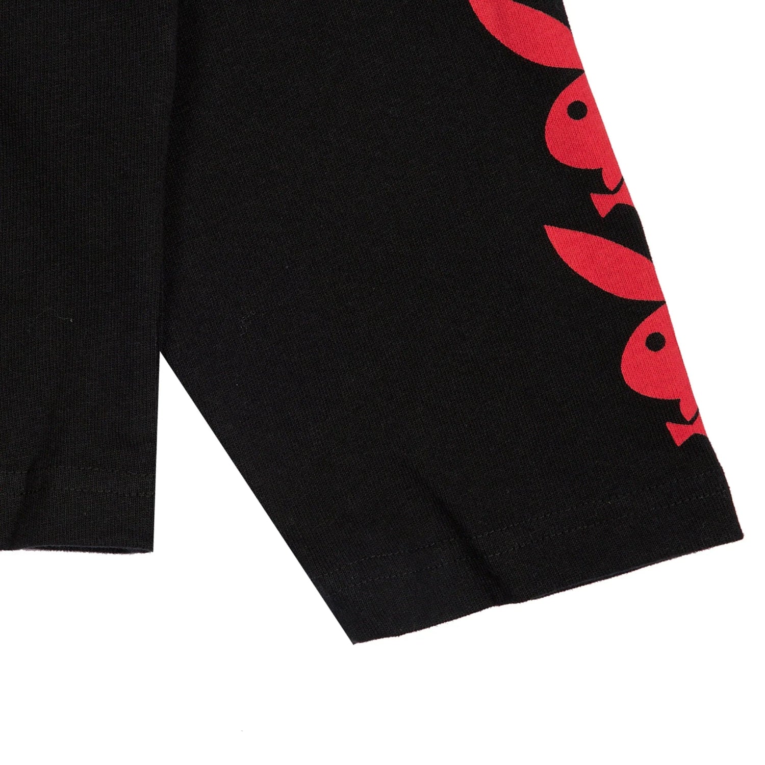 Black long sleeve T-shirt with red rabbit head graphics printed on the sleeve