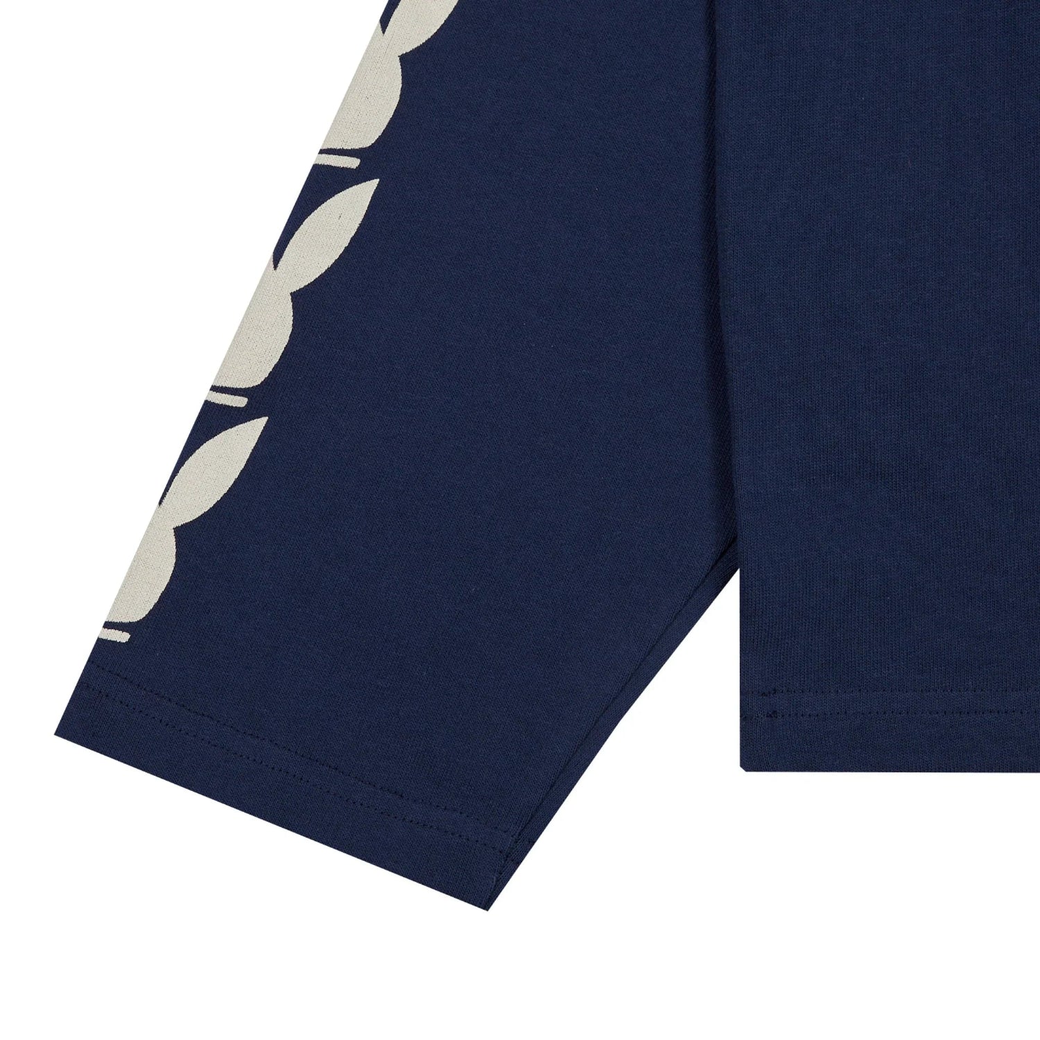 Navy long sleeve shirt with white rabbit head graphics on the sleeve