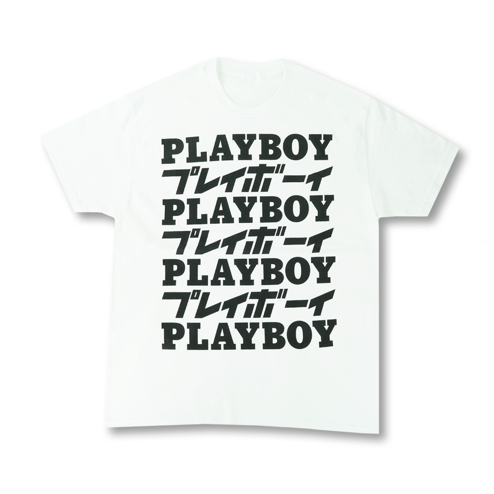 Playboy Kanji Masthead White Logo Tee