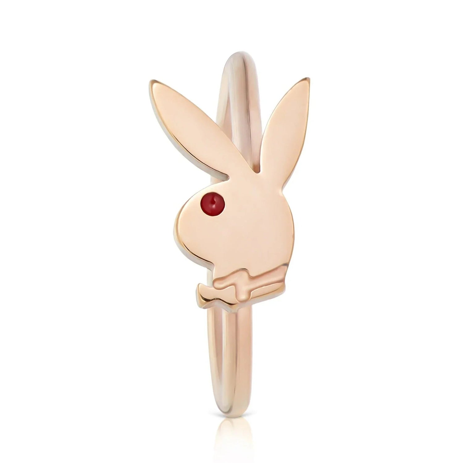 Gold bunny head nose ring with red gem eye on white background