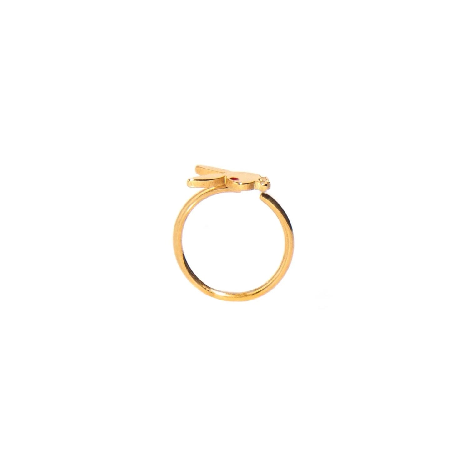 Gold-tone nose ring with rabbit head charm on white background
