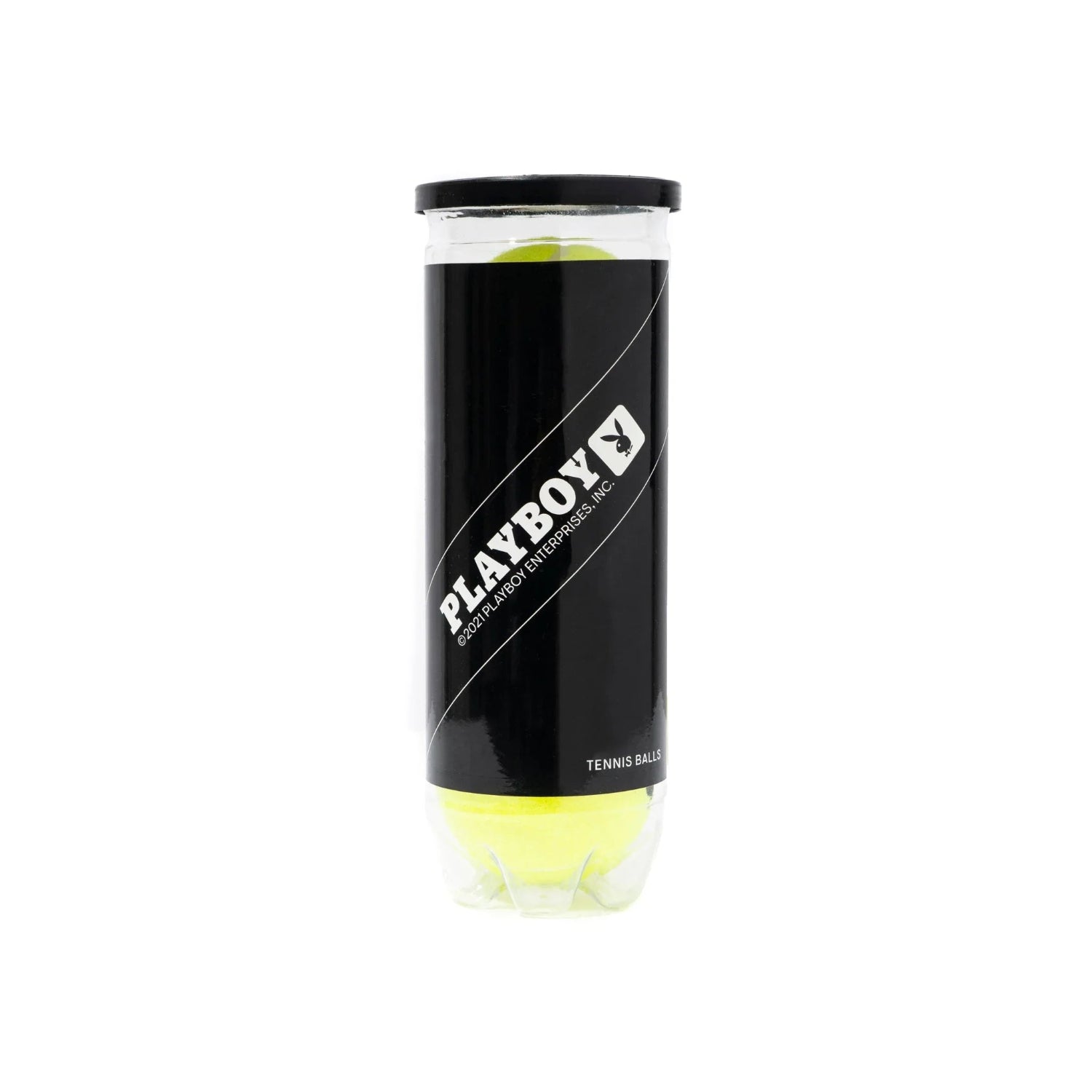 Black tube of tennis balls with rabbit head logo and bold diagonal branding