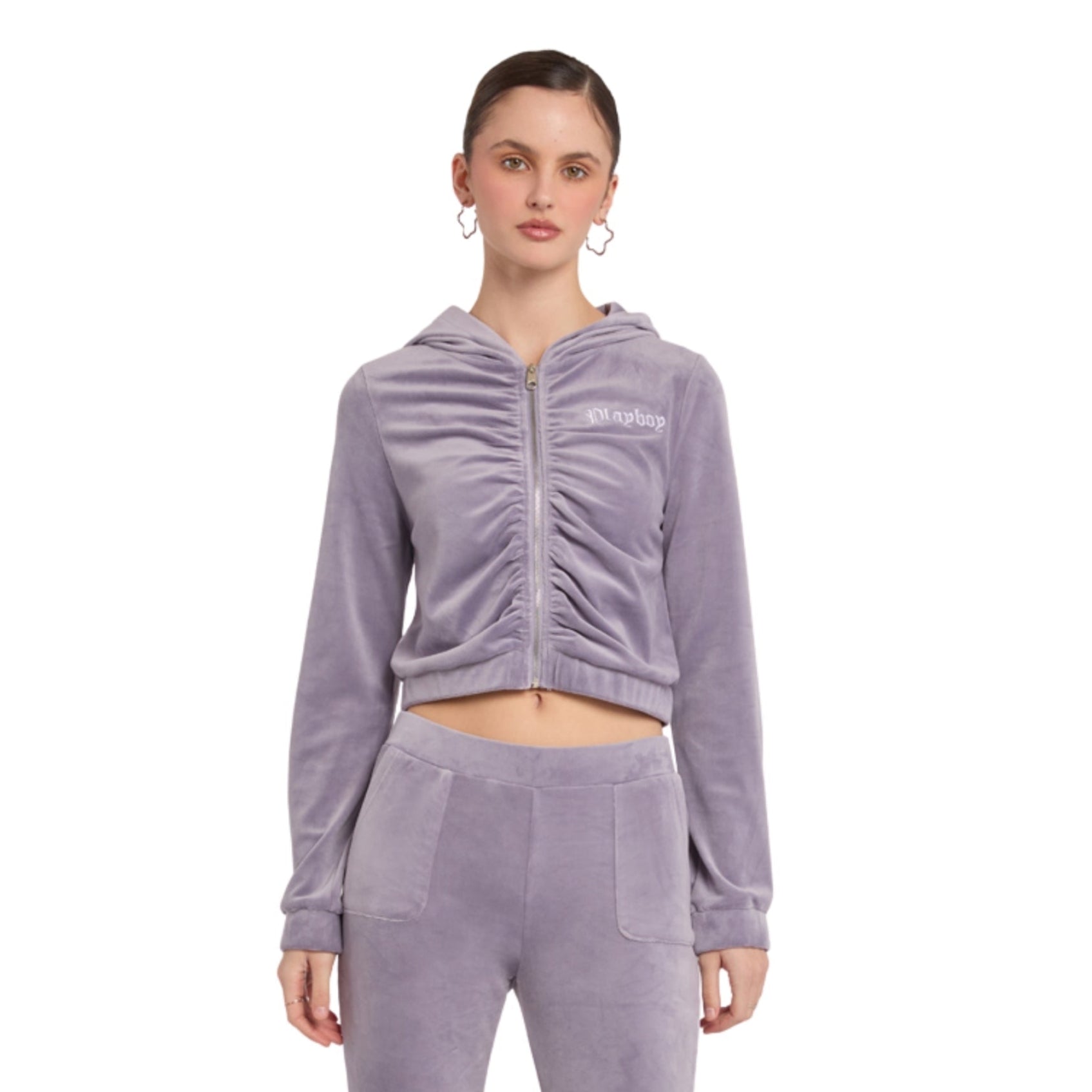 Velour Appliqué Ruched Jacket. - Playboy