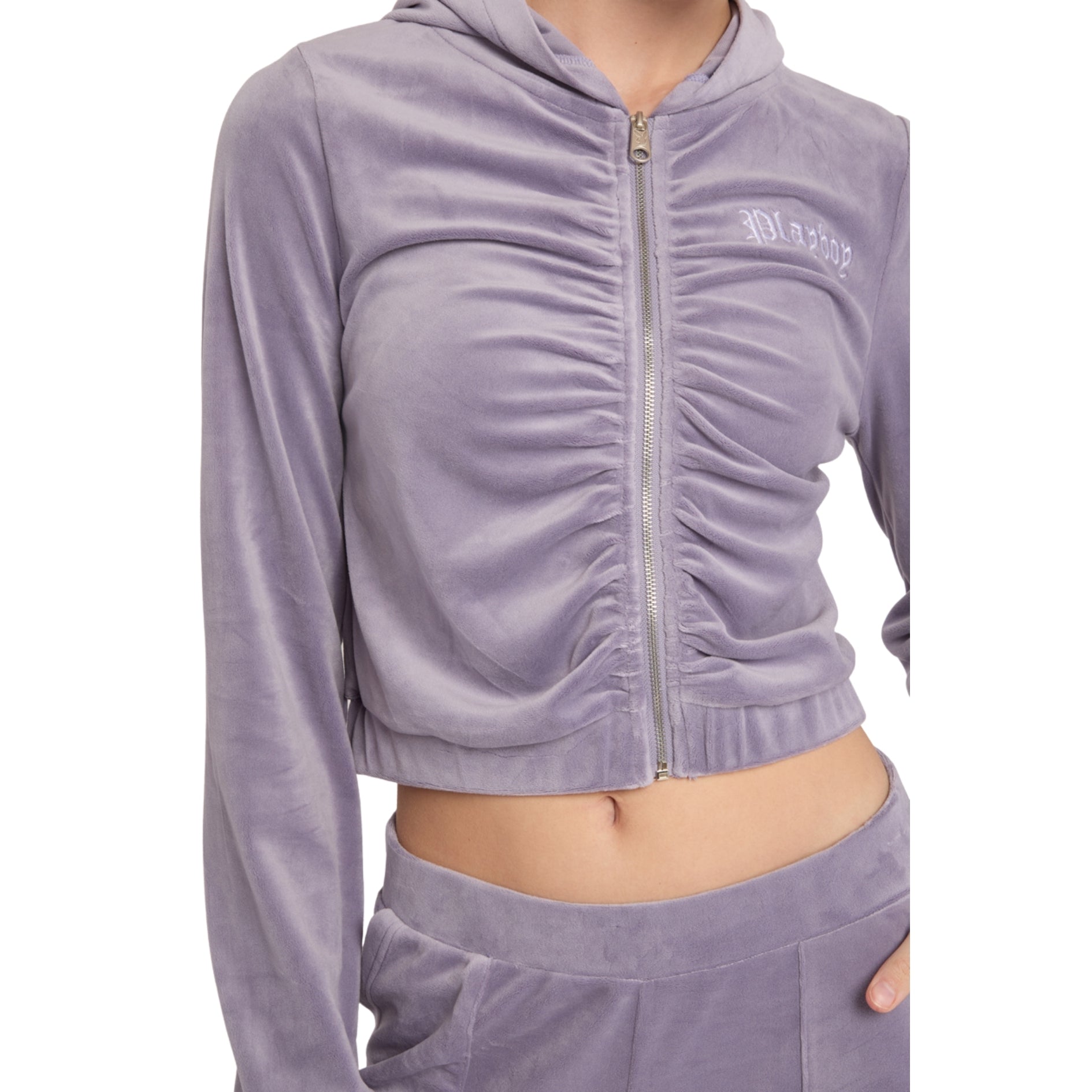 Velour Appliqué Ruched Jacket. - Playboy