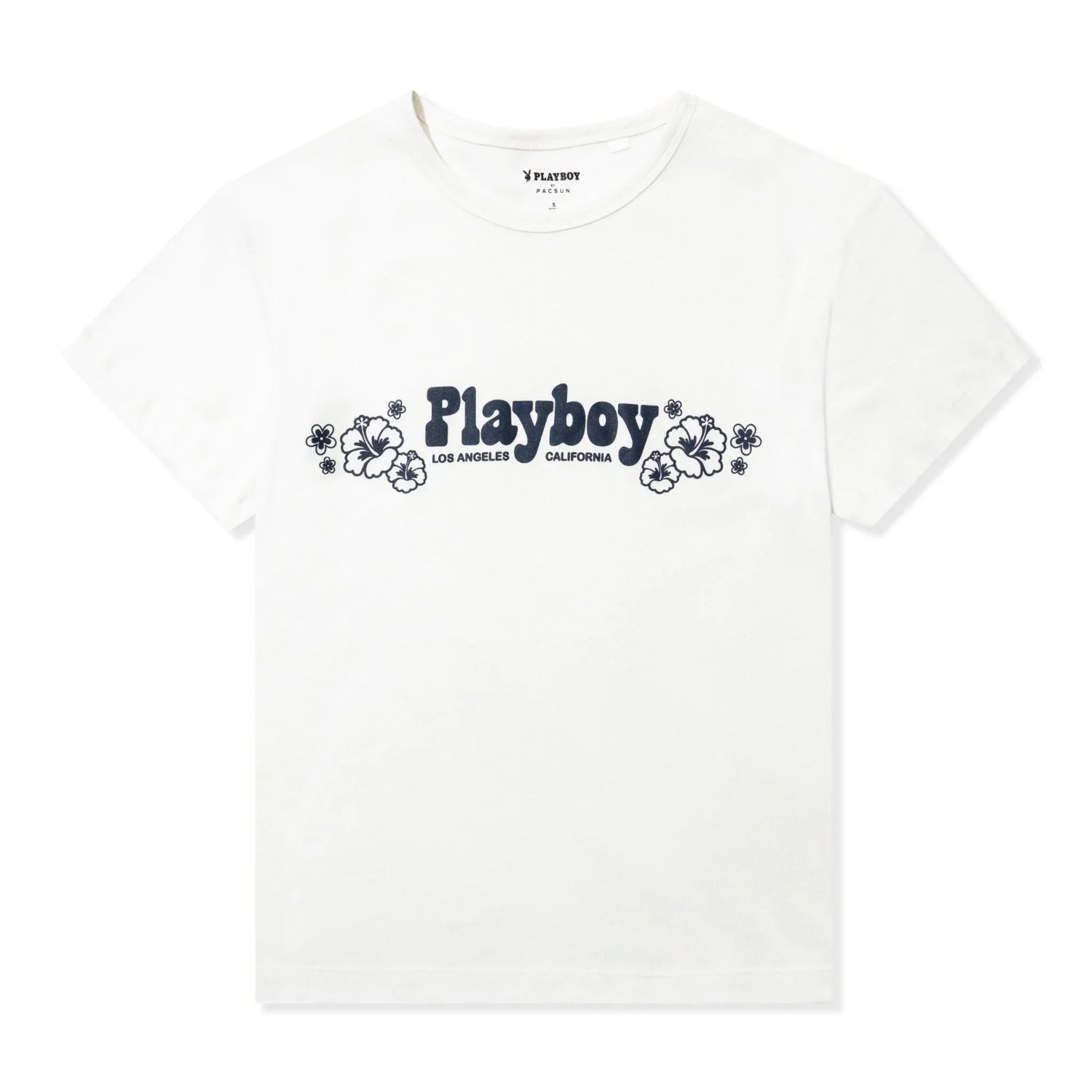 White women's t-shirt with floral graphic and Los Angeles California text on front