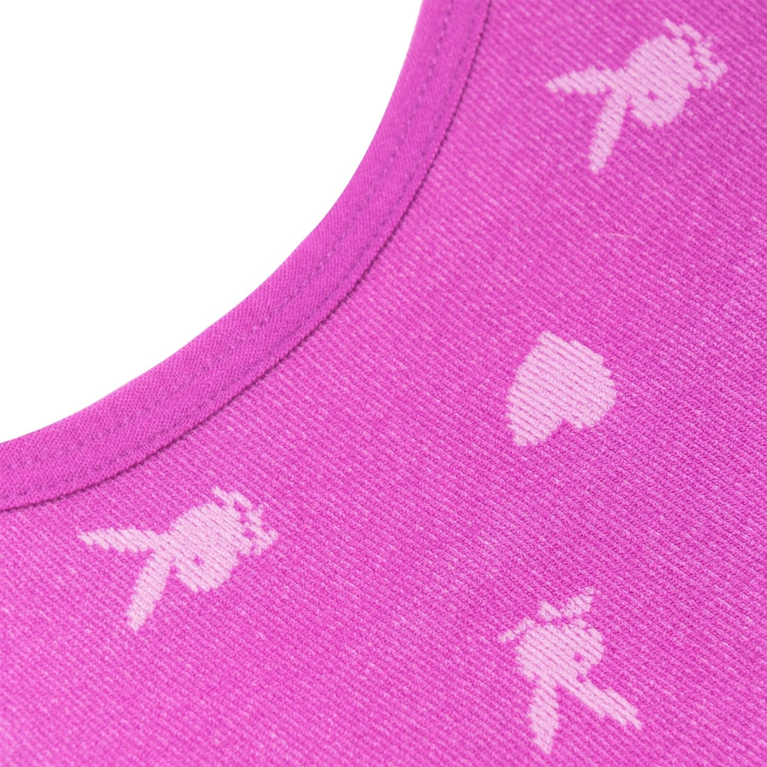 Close-up of purple seamless cami with pink bunny and heart jacquard pattern for women