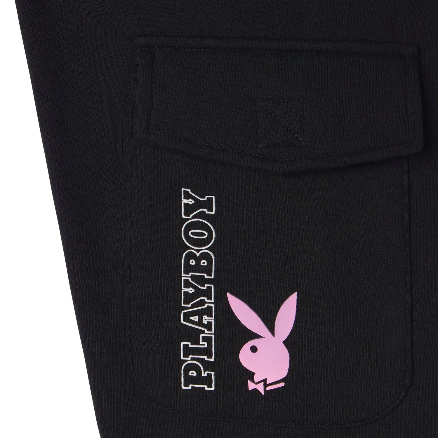 Black women's jogger sweatpants with pink bunny logo and side pocket detail