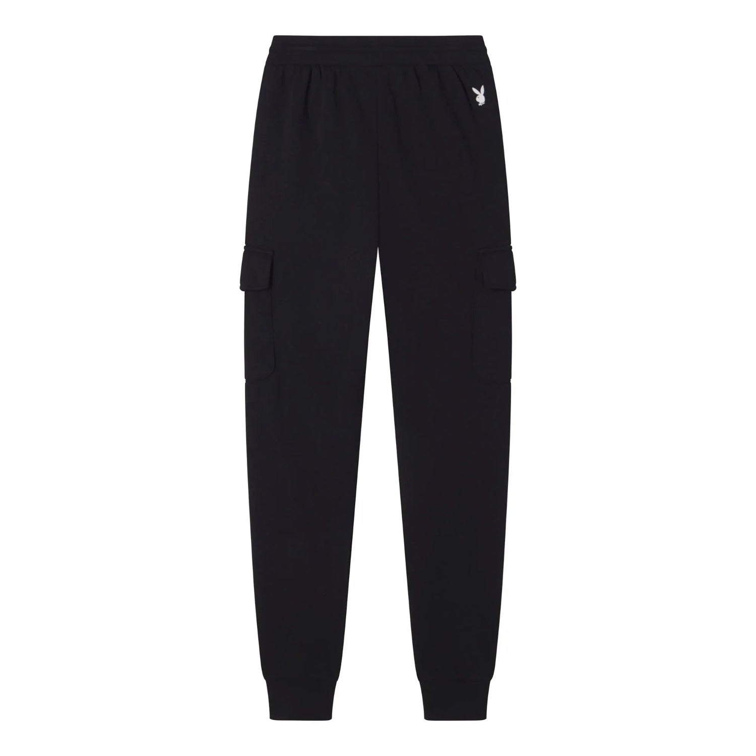 Black women's jogger sweatpants with cargo pockets and rabbit logo on hip