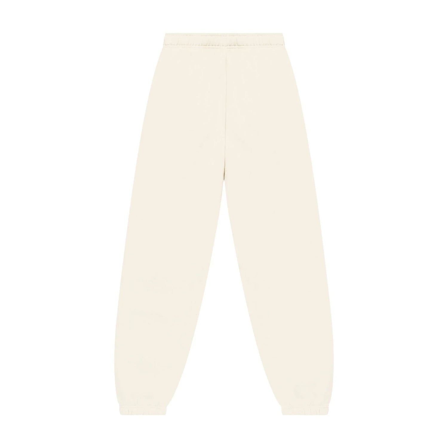 Women's cream sweatpants with elastic waistband and cuffs on a white background