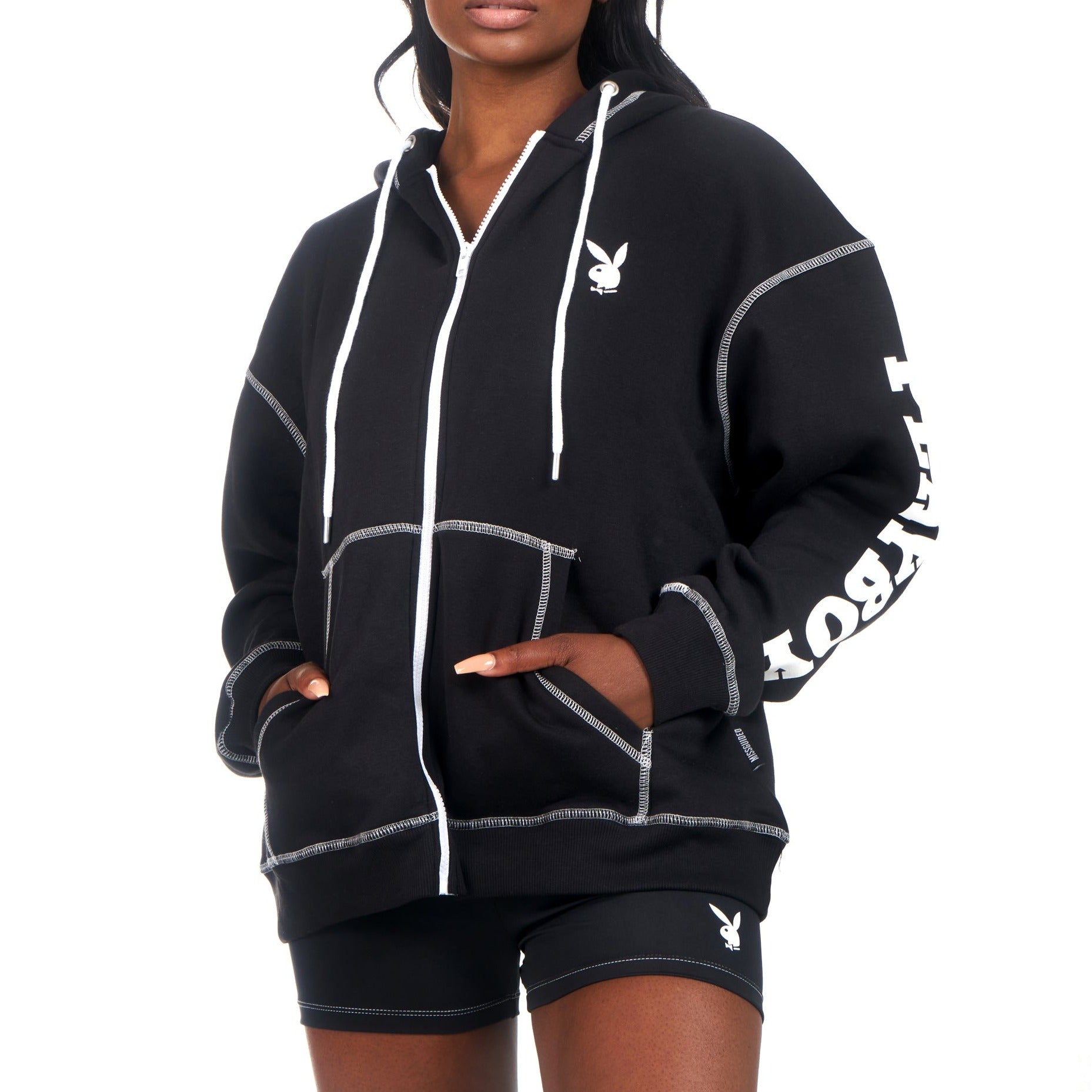 Playboy zip shop up hoodie rhinestone