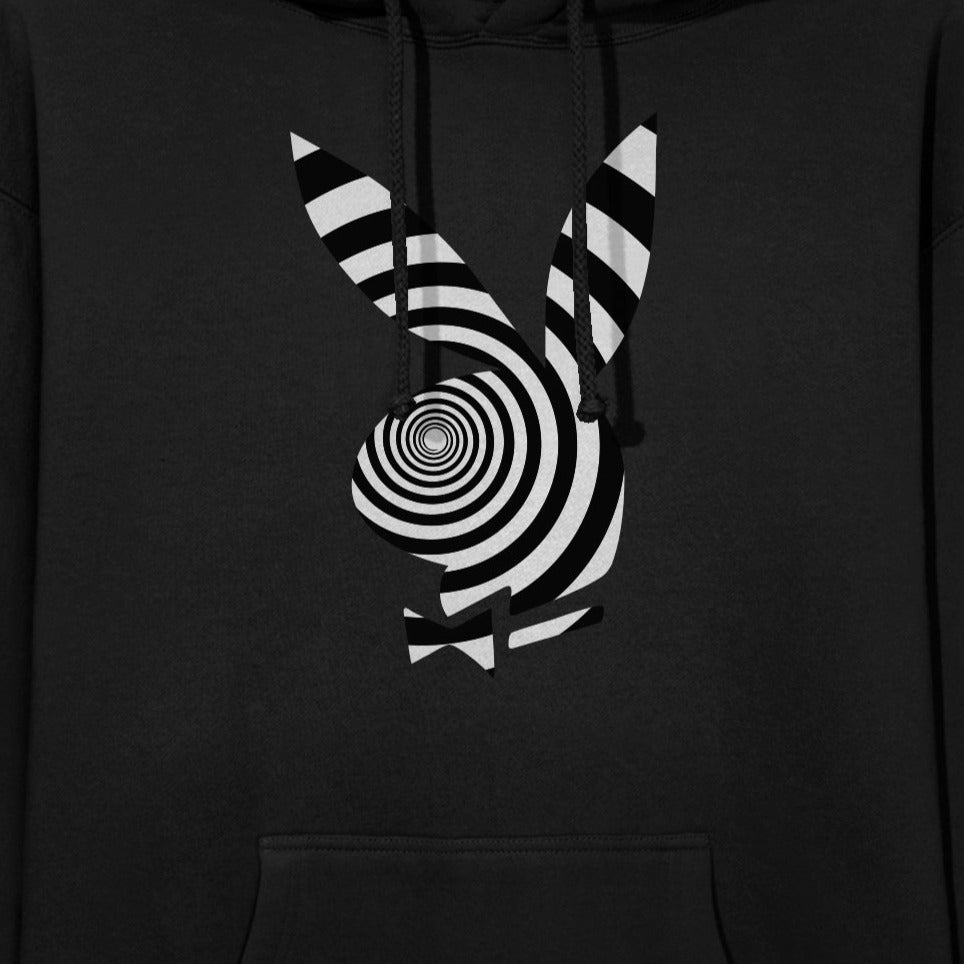 Black Hypnotic Hoodie: Captivating Playboy Rabbit Head Design